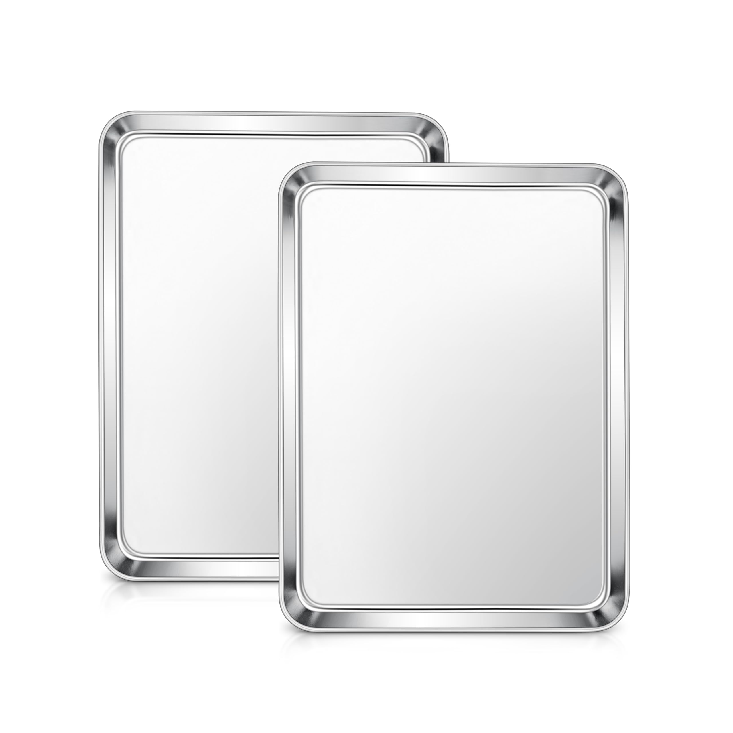 E-far Stainless Steel Baking Sheets, 12.4    x9.7    x 1    Baking Cookie Sheets Pans for Oven, Non-toxic Metal Trays for Cake C