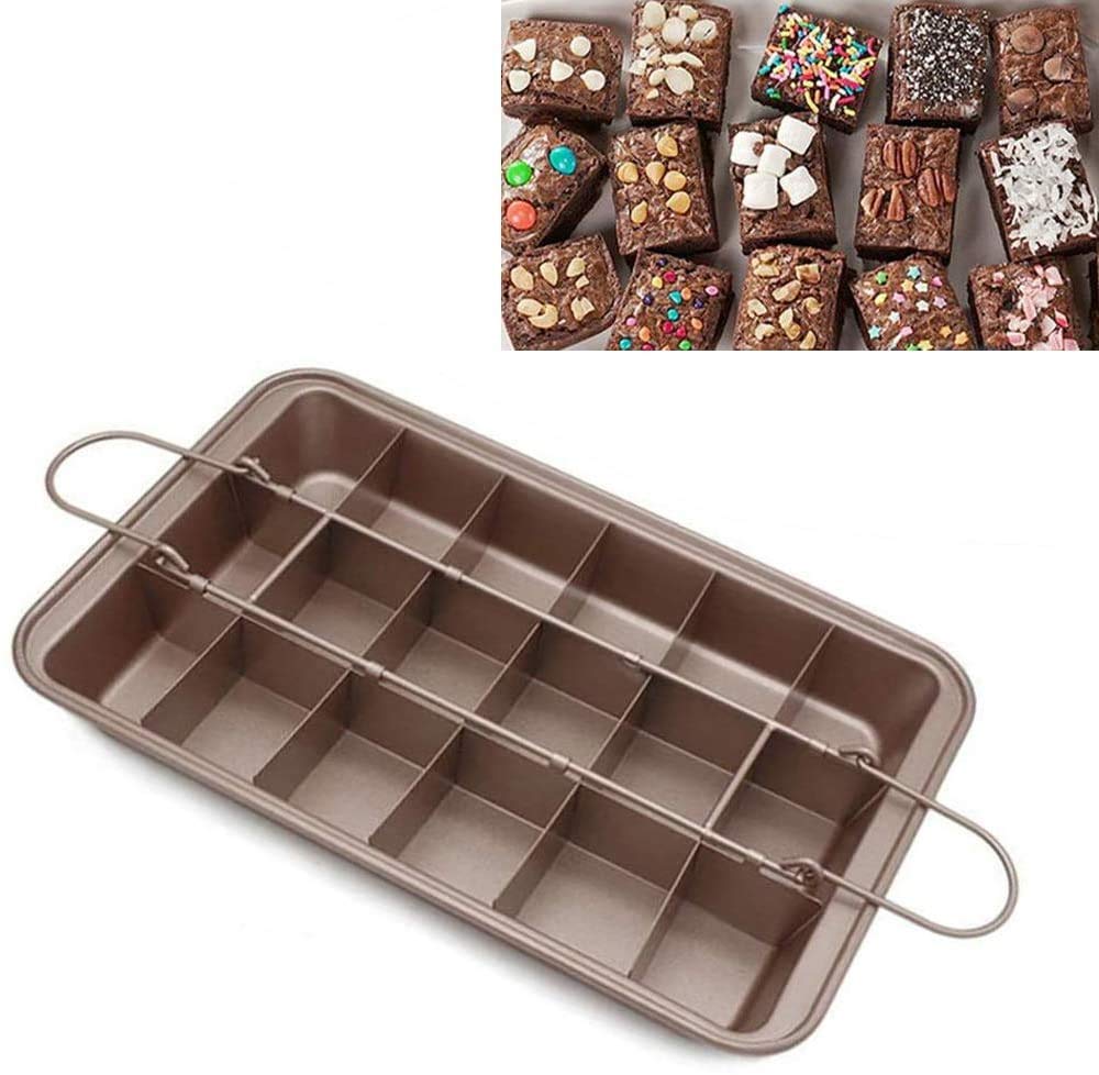Hovico Non Stick Brownie Pans With Dividers, High Carbon Steel 18-Lattice Brownie Baking Tray For For Oven Baking, Baking Pan Wi
