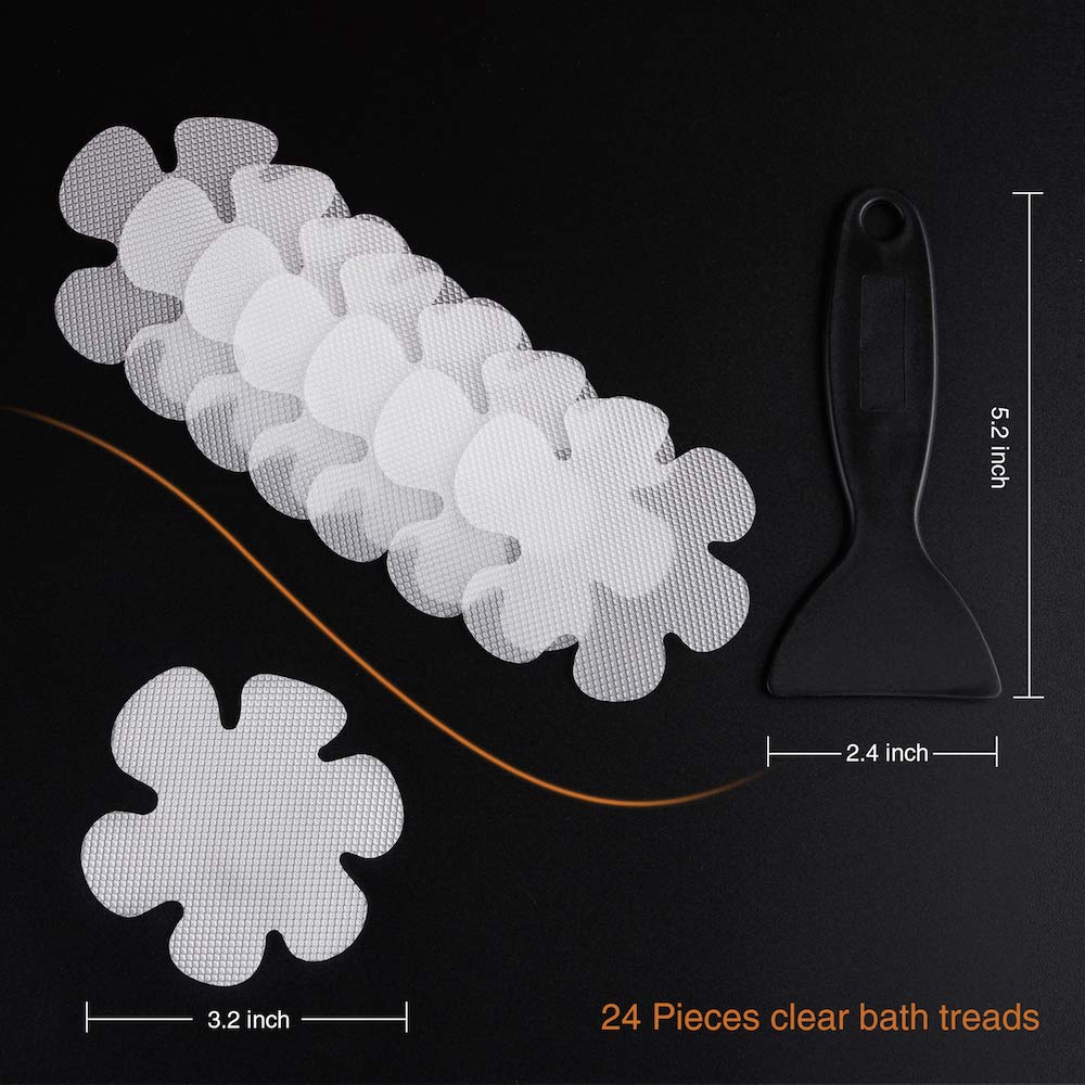 Secopad Original Bathtub Stickers Non-Slip, 24Pcs Safety Shower Treads Adhesive Appliques With Premium Scraper