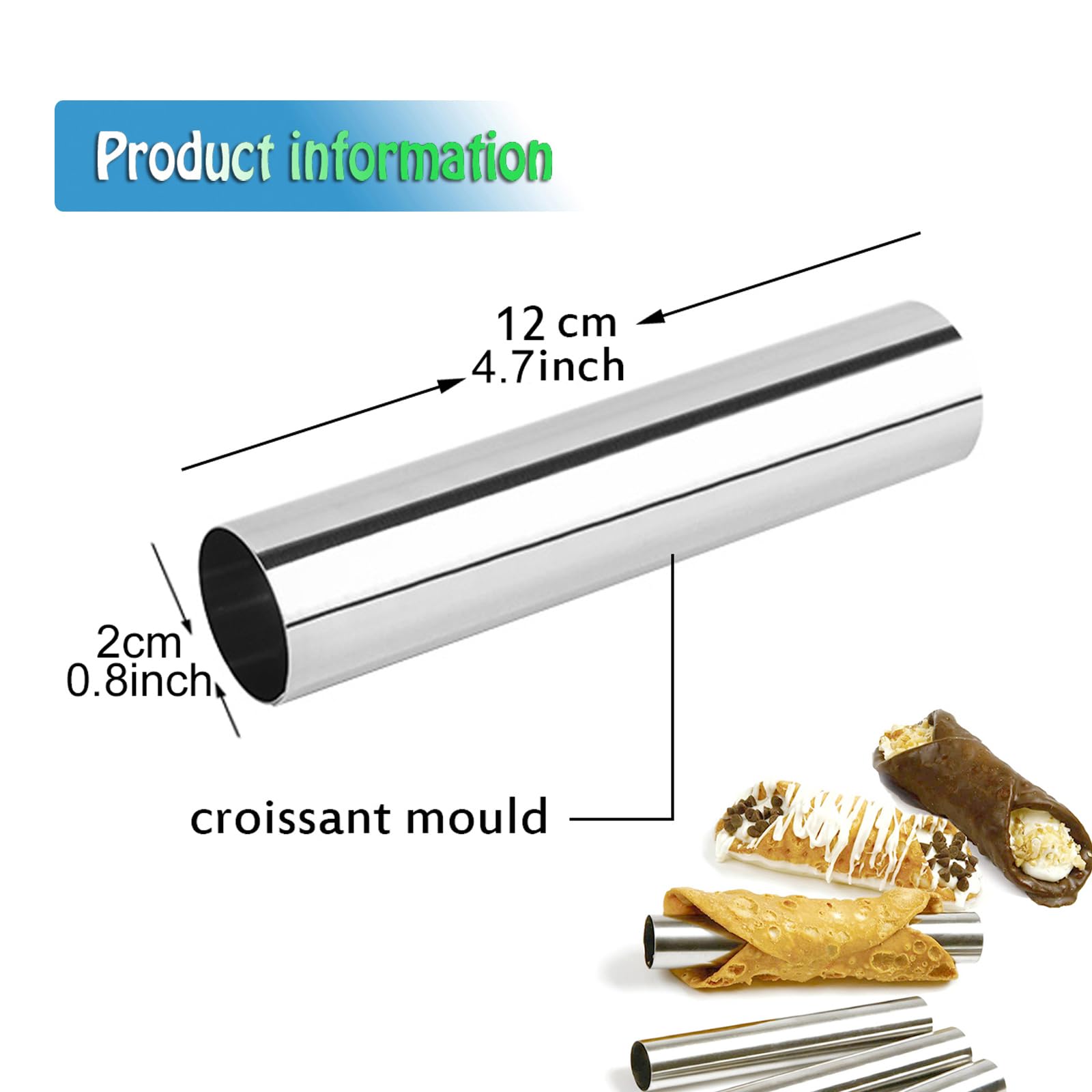 Phantomsky 12 Pack Cannoli Tube Non Stick Stainless Steel Cream Horn Mold Danish Pastry Cannoli Form Screw Croissant Shell Cream