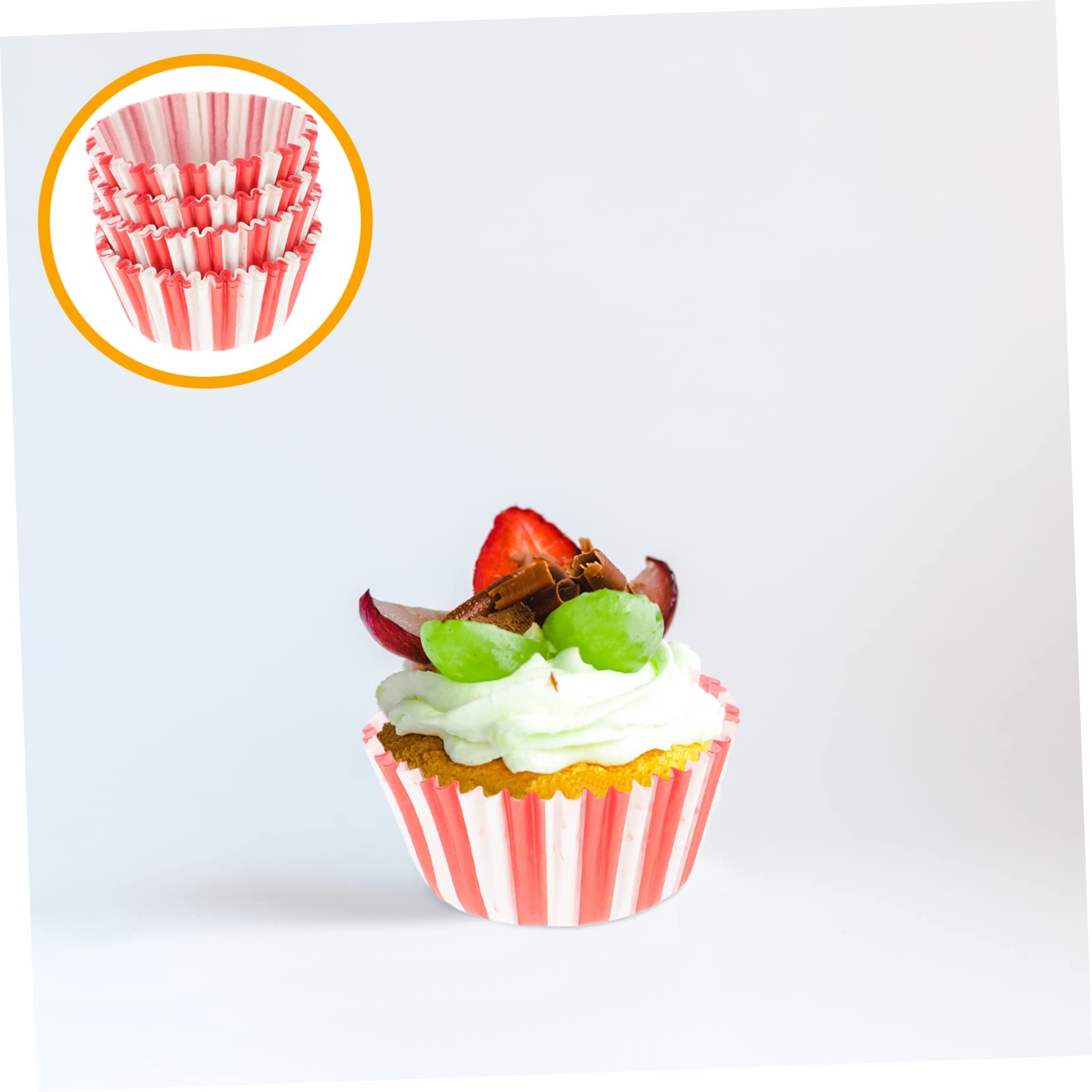 Hohopeti Jumbo Cupcake Liners - 100pcs Red and White Stripes, Paper, 6.5x2.7cm, Assorted Color, Model U169K1000