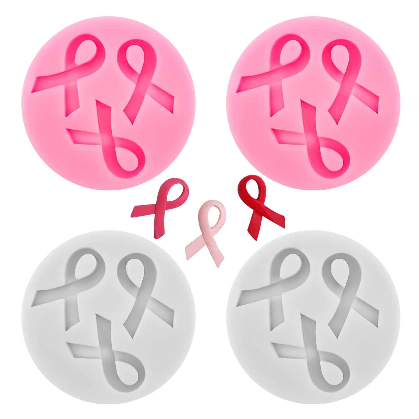 4 PACK Ribbon Silicone Candy Mold, Breast Cancer Awareness Mold, Mini Ribbon Shape Baking Tool Awareness Candy Fondant for Truff