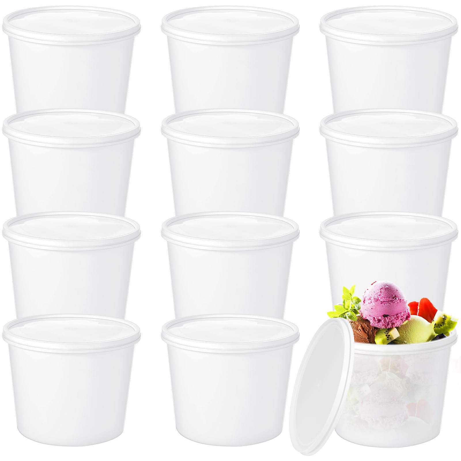 Bokon 12 Pcs 1 Gallon Ice Cream Buckets with Lids,Round,Light Color