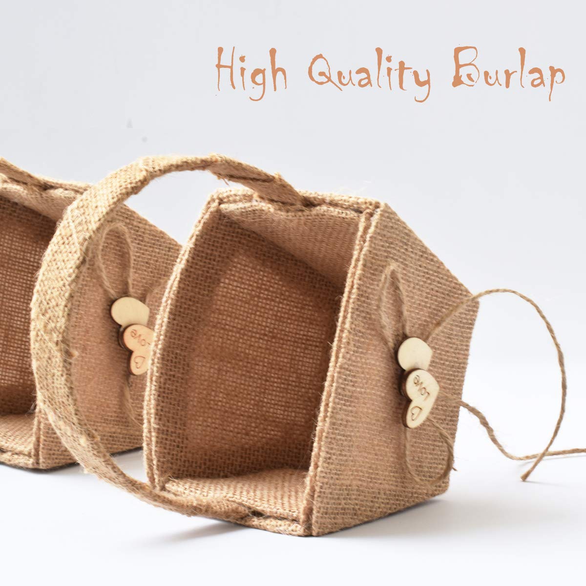 Atailove 2Pcs Burlap Wedding Flower Girl Basket Double Love Heart And Bowknot For Vintage Rustic Wedding