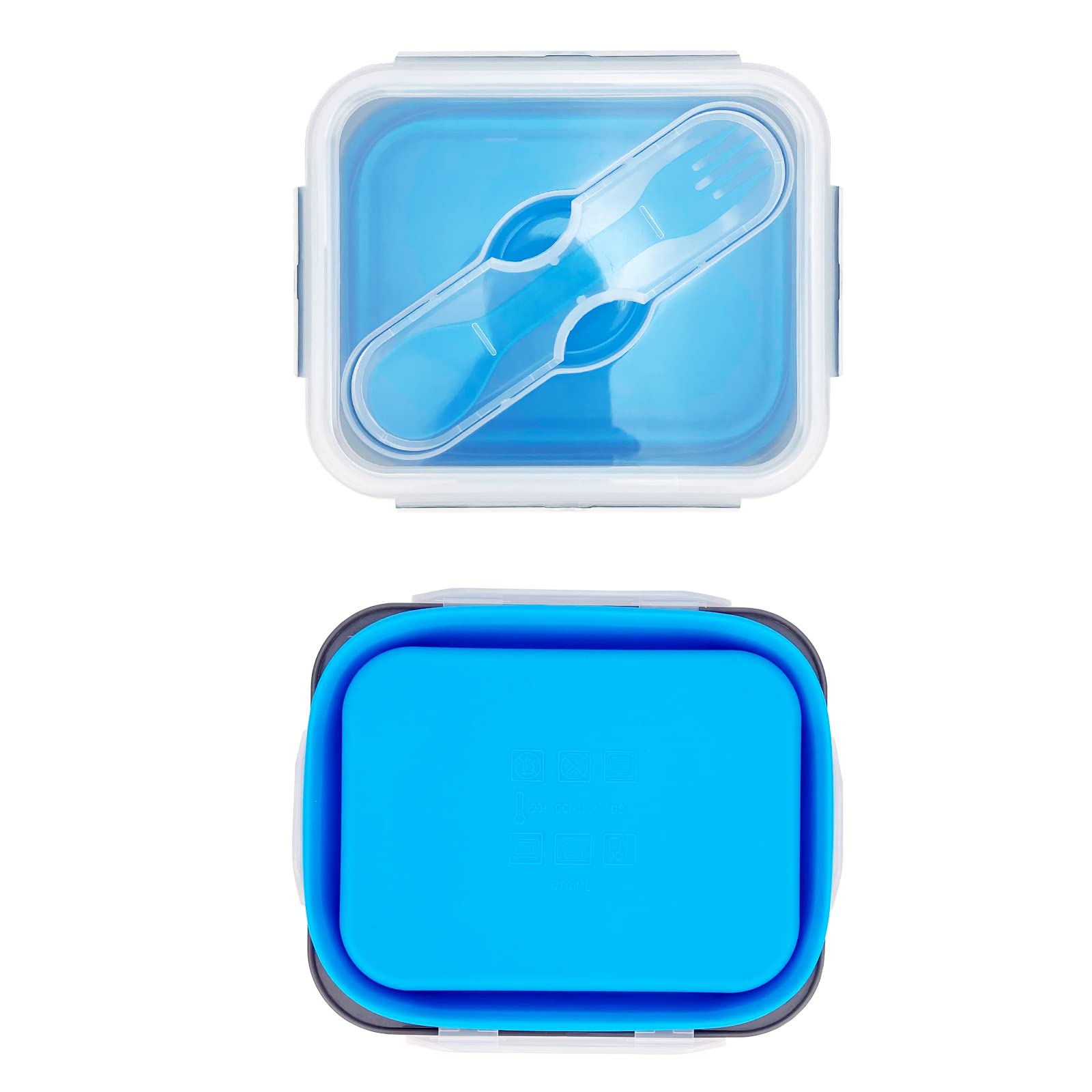 Lunbengo Small Silicone Collapsible Snacks Container With Lid And 2 In 1 Spoon & Fork, Food Grade Silicone Bento Lunch Container