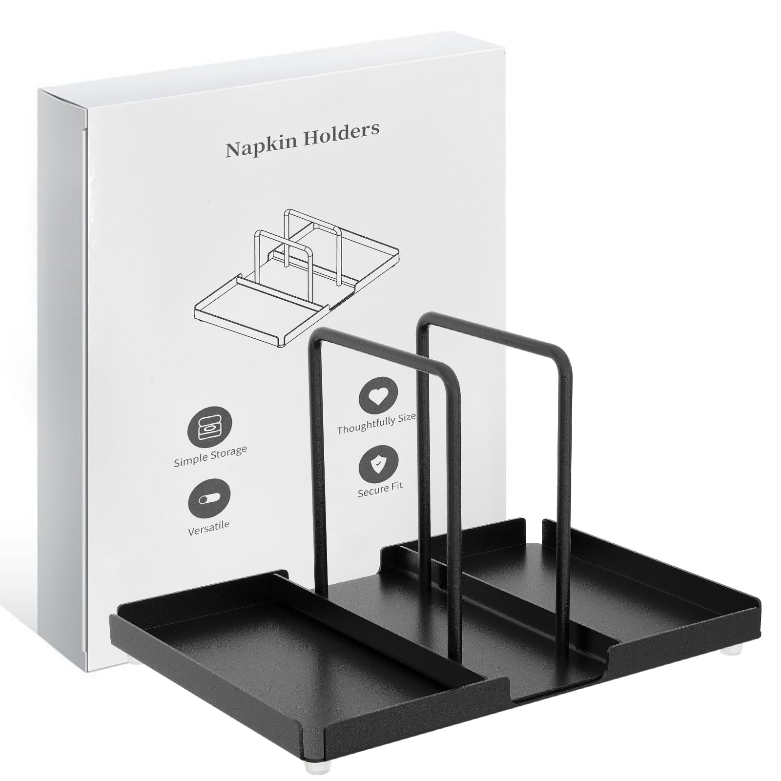 Napkin Holder For Table, Metal Napkin Holder With Salt And Pepper Shakers Caddy, Standing Paper Napkin Storage For Kitchen Dinin