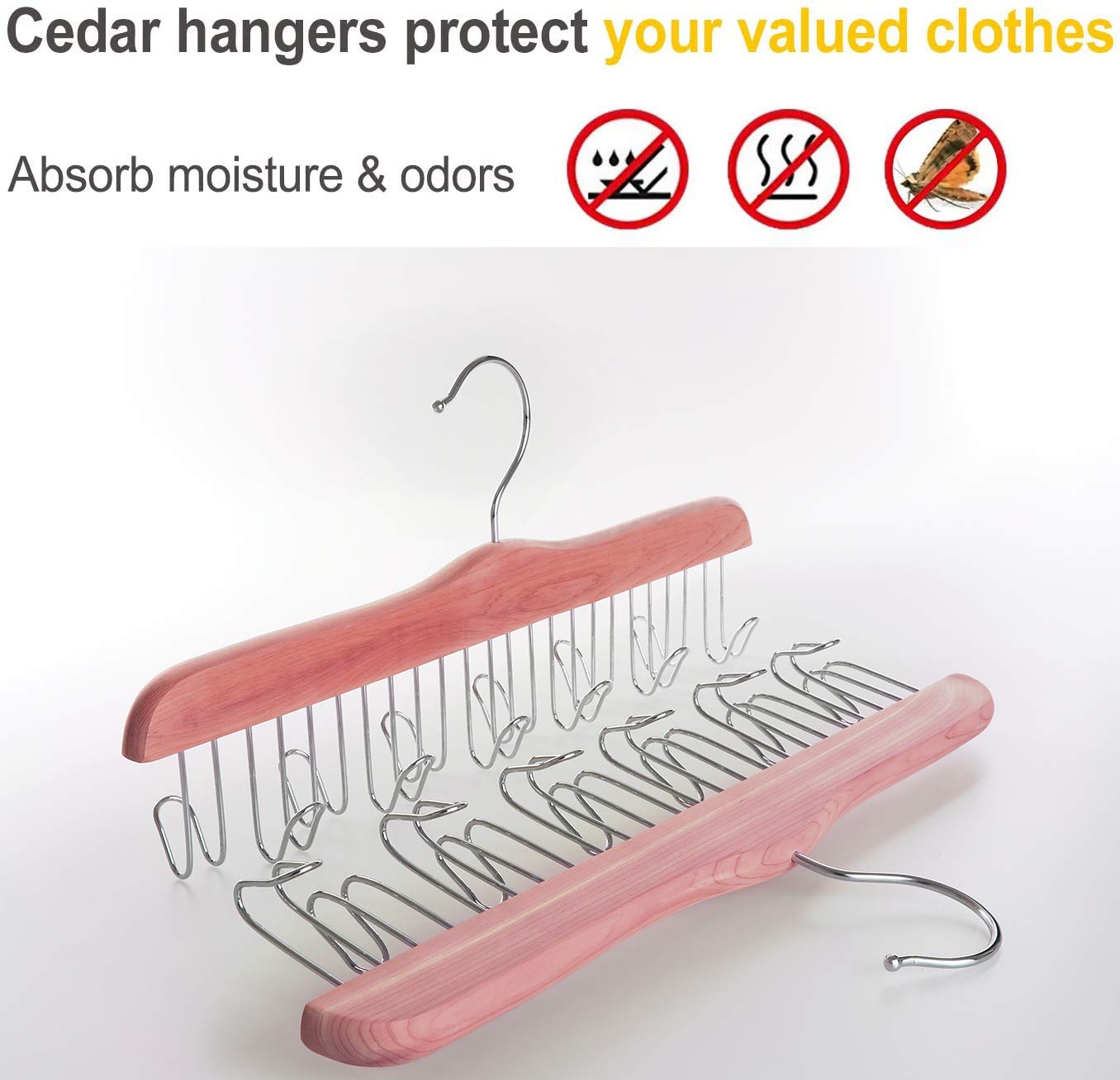 Topia Hanger American Red Cedar Wood Belt Hanger, Belt Organizer Rack With 12 Metal Hooks,Closet Organizer For Tank Tops, Ties,
