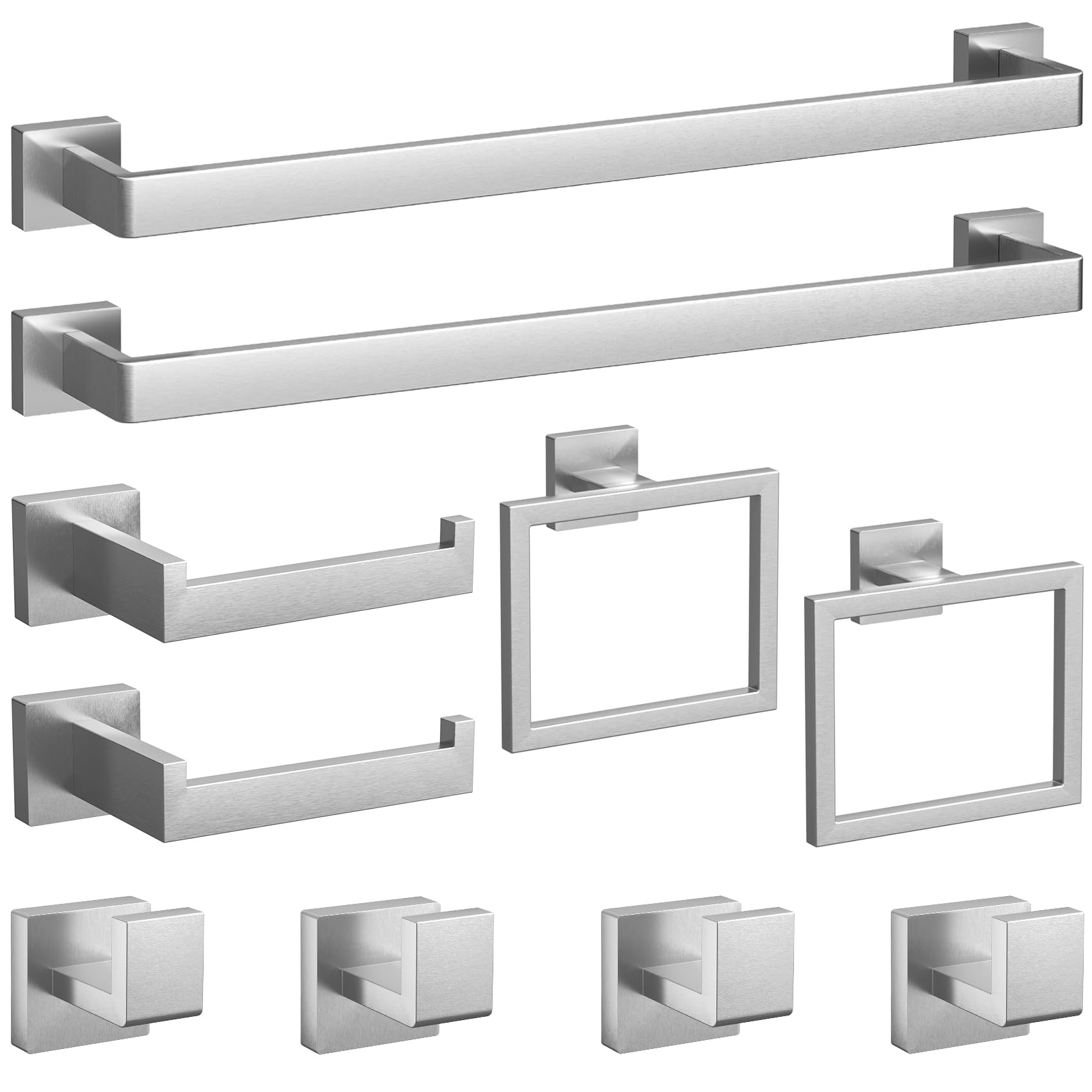 10-Pieces Brushed Nickel Bathroom Accessories Set, 23.6 Inch Bath Towel Bar Set, Stainless Steel Bathroom Hardware Set, Towel Ra