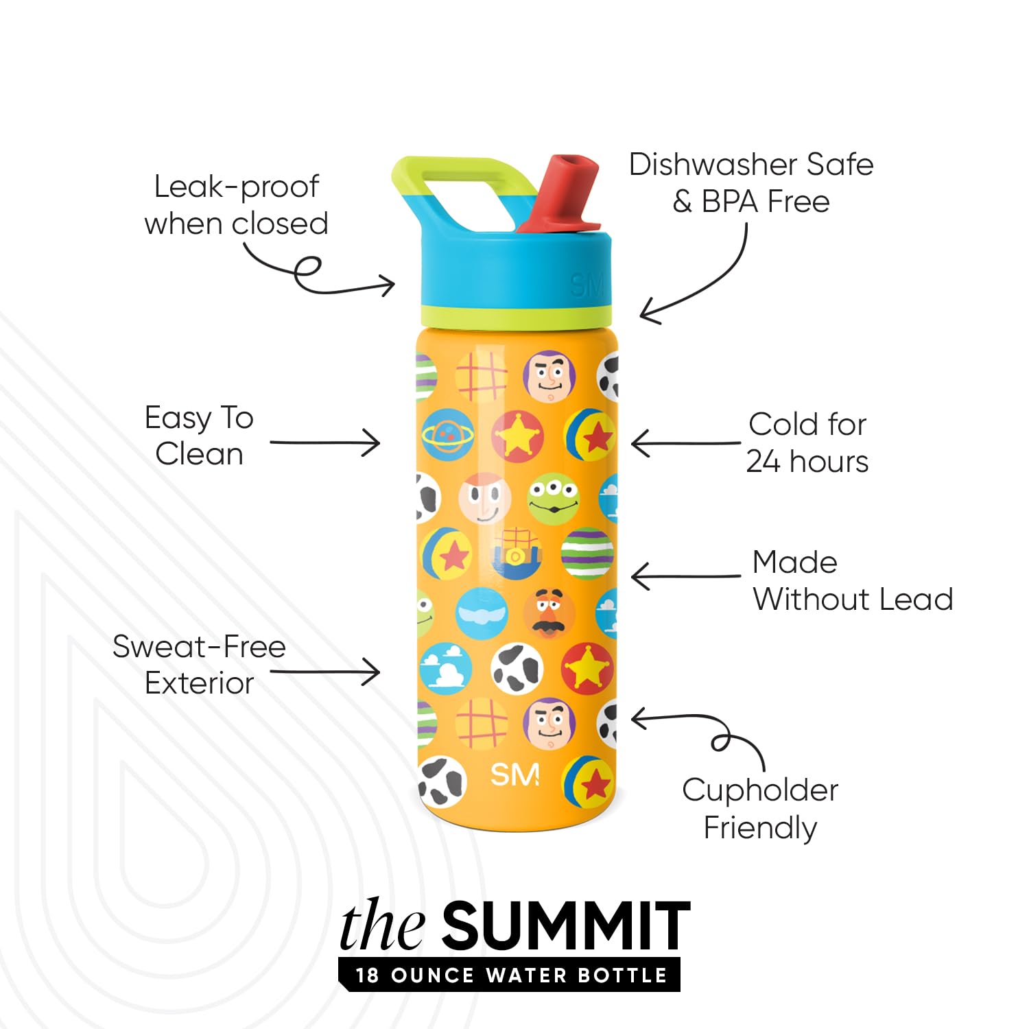 Simple Modern Kids Summit Water Bottle with Straw Lid | Disney Pixar Toy Story 18oz Stainless Steel Cup Insulated Tumbler for Bo