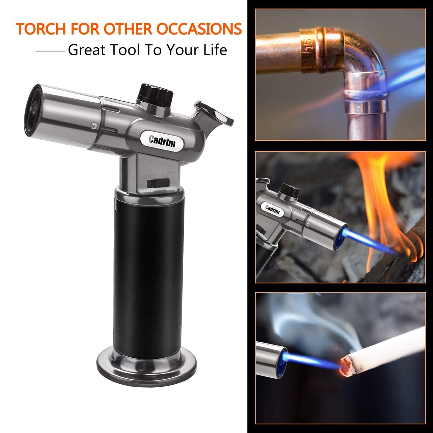 cadrim Butane Torch  Refillable culinary Blow Torch Double Fire cooking Torch and Small Adjustable Flame Kitchen Torch for creme Brulee  Baking BBQ(Butane Fuel Not Included)