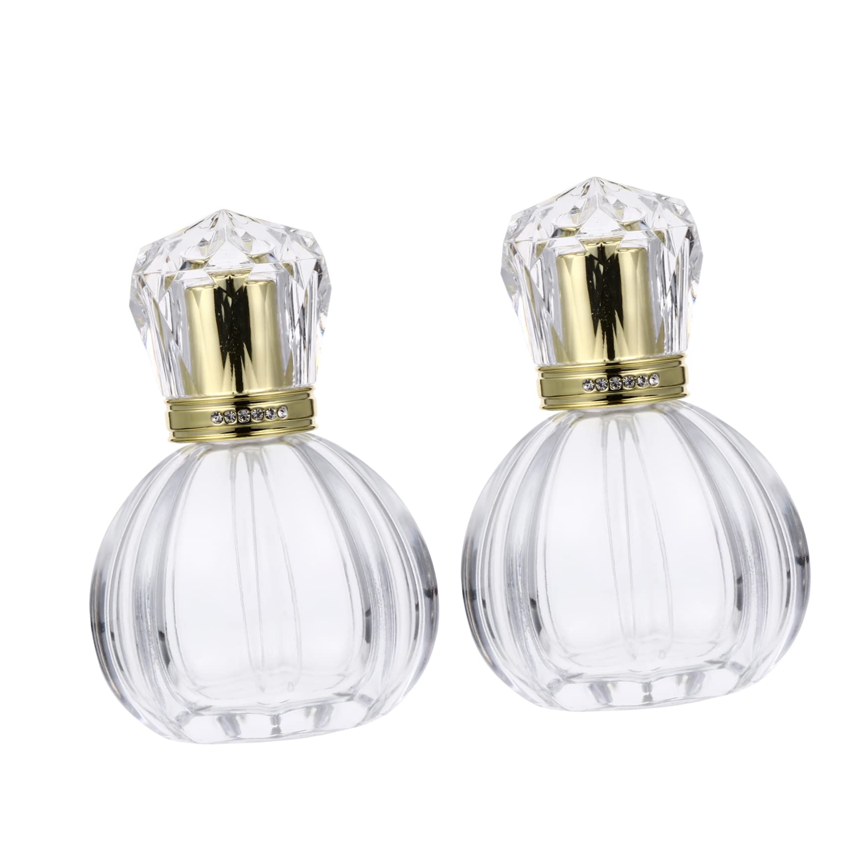 DEARMAMY 2pcs 50ml Crown Crystal Glass Perfume Bottles Rhinestones Refillable Mini Spray Containers for Travel Fragrance Essenti