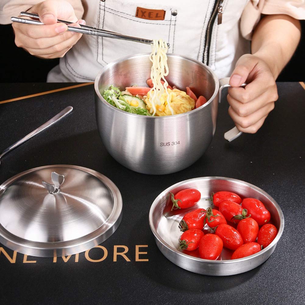 Ymiko Noodle Bowl Stainless Steel, 1000Ml Soup Bowls With Lid 2-Layered Food Container For Soaking Noodle Ramen Storing Soup At