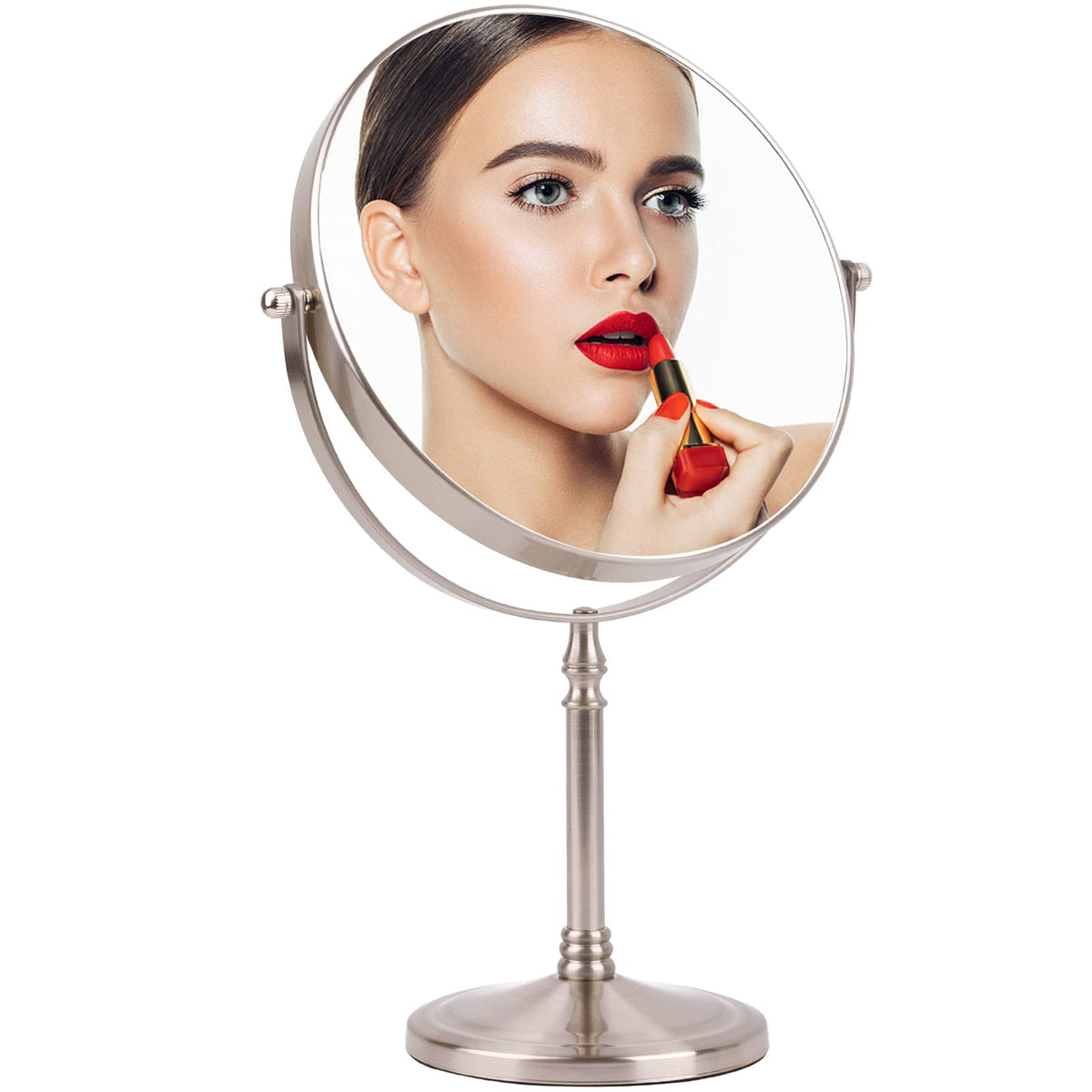 Ohotecy Makeup Mirror 8'' Magnifying Mirror 1/10X Magnification, Large Table Top Double-Sided Swivel Vanity Mirror Chrome Finish