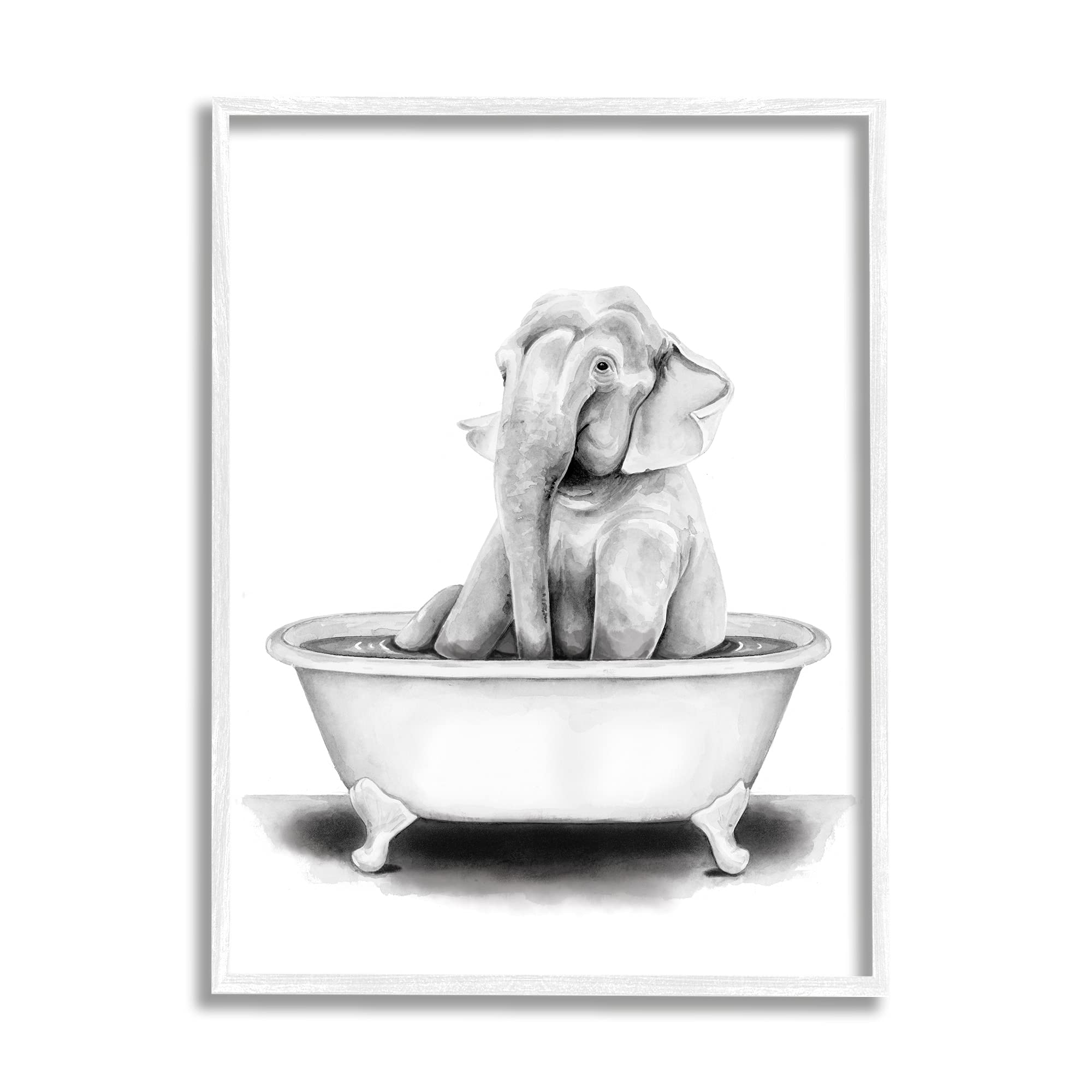 Stupell Industries Elephant In A Tub Funny Animal Bathroom Drawing, Black, 24 X 30 (Aa-183_Wfr_24X30)