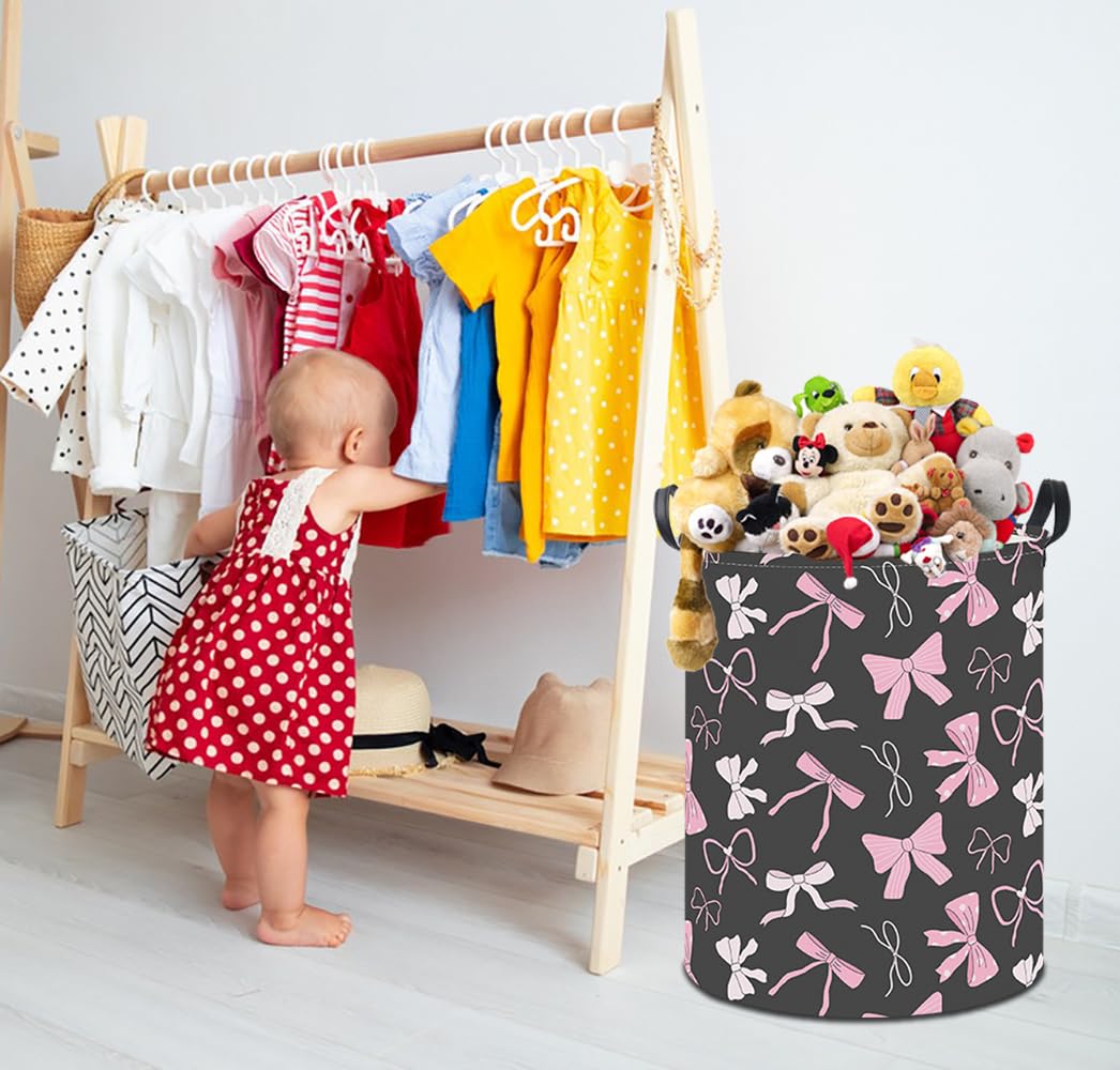 Hkec 19.7 Laundry Basket,Kids Dirty Clothes Hamper,Waterproof Toys Storage Bin,Room Decor,Gift Baskets,Nursery Hamper(Bowknot)