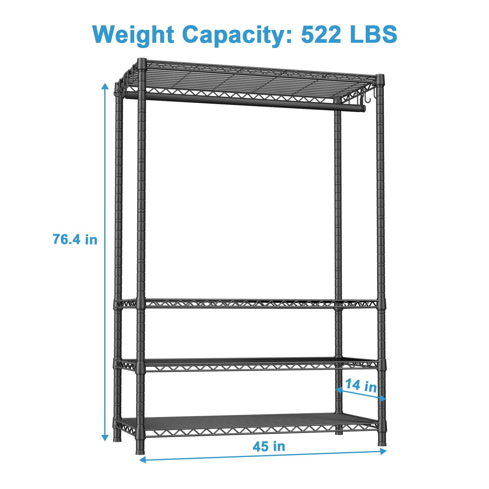 Ulif H4 Plus Portable Closets, 4-Tier Clothes Garment Rack For Bedroom And Cloakroom, Metal Clothing Storage And Organizer Wardr
