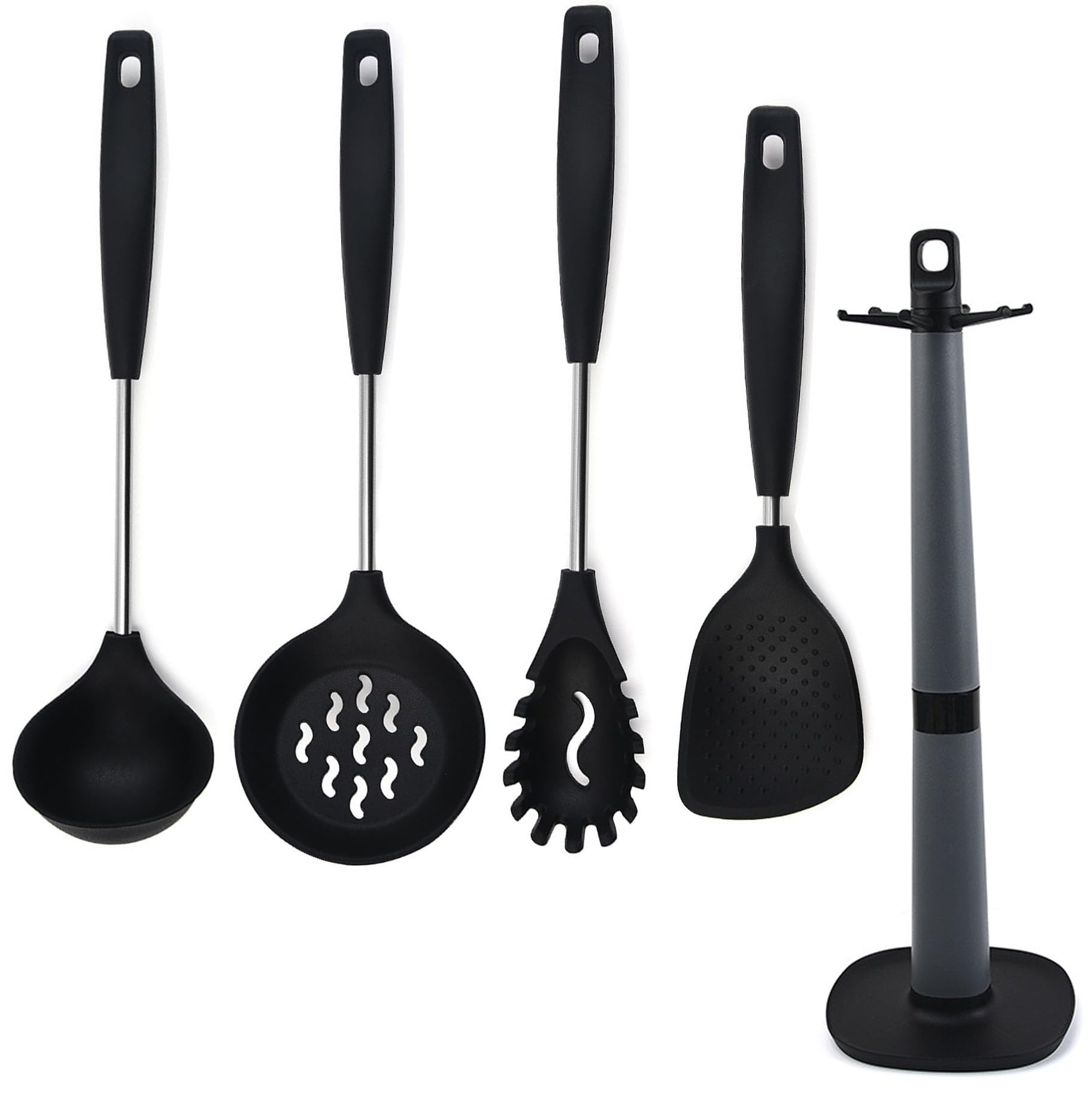 Besillia Silicone Spatula For Cooking, Silicone Spaghetti Fork, Non Stick Rice Spoon, Skimmer Slotted Sptula, Spatula Stand, Slo