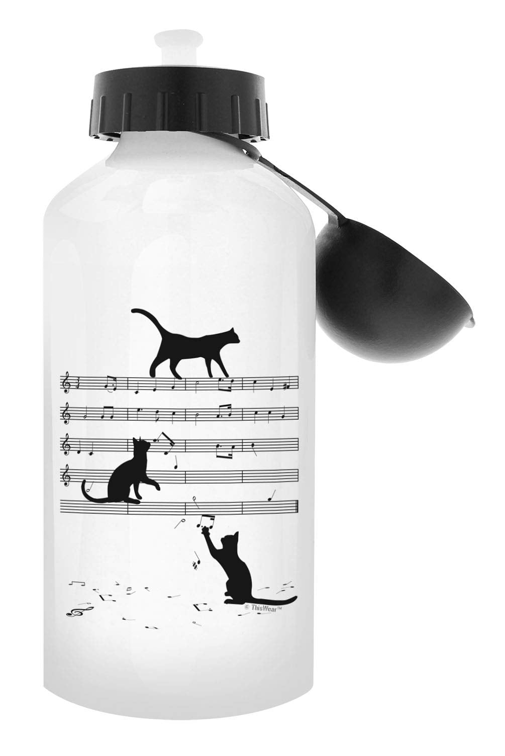 Music Cat Themed Gifts Music Note Cat Water Bottle Aluminum Water Bottle With Cap & Sport Top White