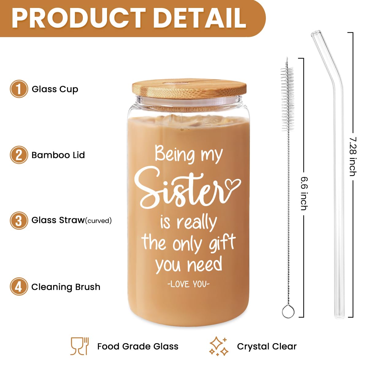 SANDJEST Sister Gift, Funny Sister Coffee Cup, 16 Oz Bamboo Lid & Straw - Gifts for Women, Birthday, Christmas