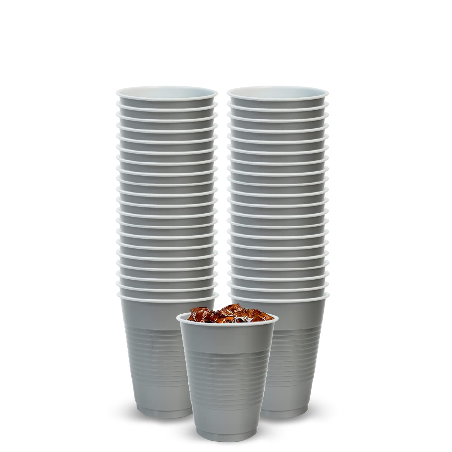 Silver Solid Color Premium Heavy Weight Plastic Cup (18 Oz.) 50 Count - Elegant & Durable, Perfect For Parties, Weddings & Every