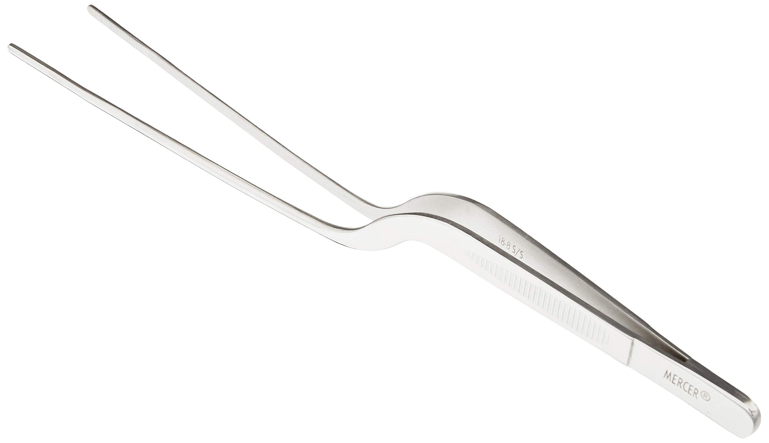Mercer Culinary 18-8 Stainless Steel Chef Plating Tongs, Offset Tip, 7-7/8 Inch