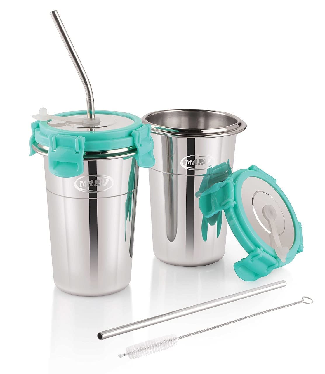 Green Steel Glass With Straw