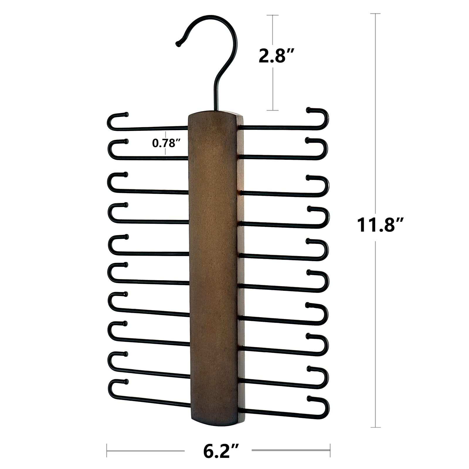 Mkono Wooden Tie Rack Retro Tie Belt Storage Hanger Organizer For Men Closet Space Saving Rack With 20 Non-Slip Hooks For Ties B