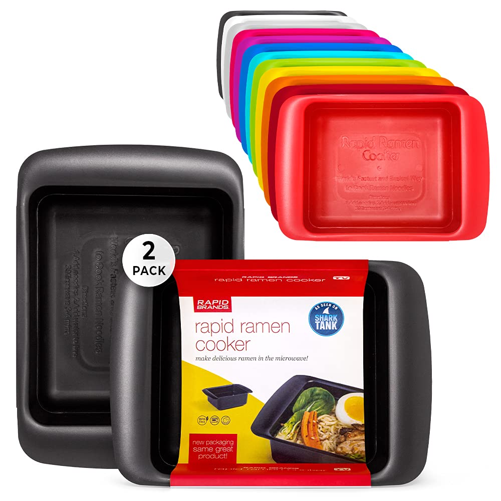 Rapid Brands Rapid Ramen Cooker - Microwave Ramen in 3 Min, BPA Free, Dishwasher Safe, 2-Pack, Black, Model RRC-1002