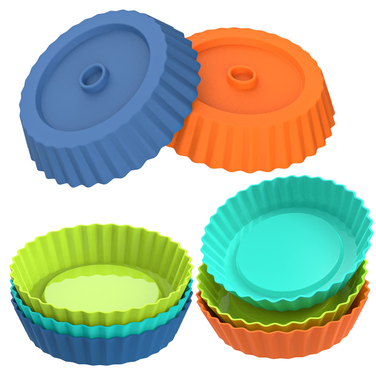 Webake Silicone Quiche Pan, 8Pcs Fluted Tart Pans 5 Inch Round Baking Molds Small Maryann Cake Pans For Baking - Multicolor