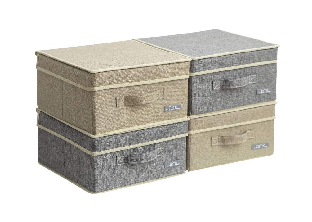 Yueyue Foldable Fabric Closet Organizer Bins Box Storage - 2 Pack 12.4 X 12 X 6.7 Inch Storage Bins With Lids Boxes Linen - Bins