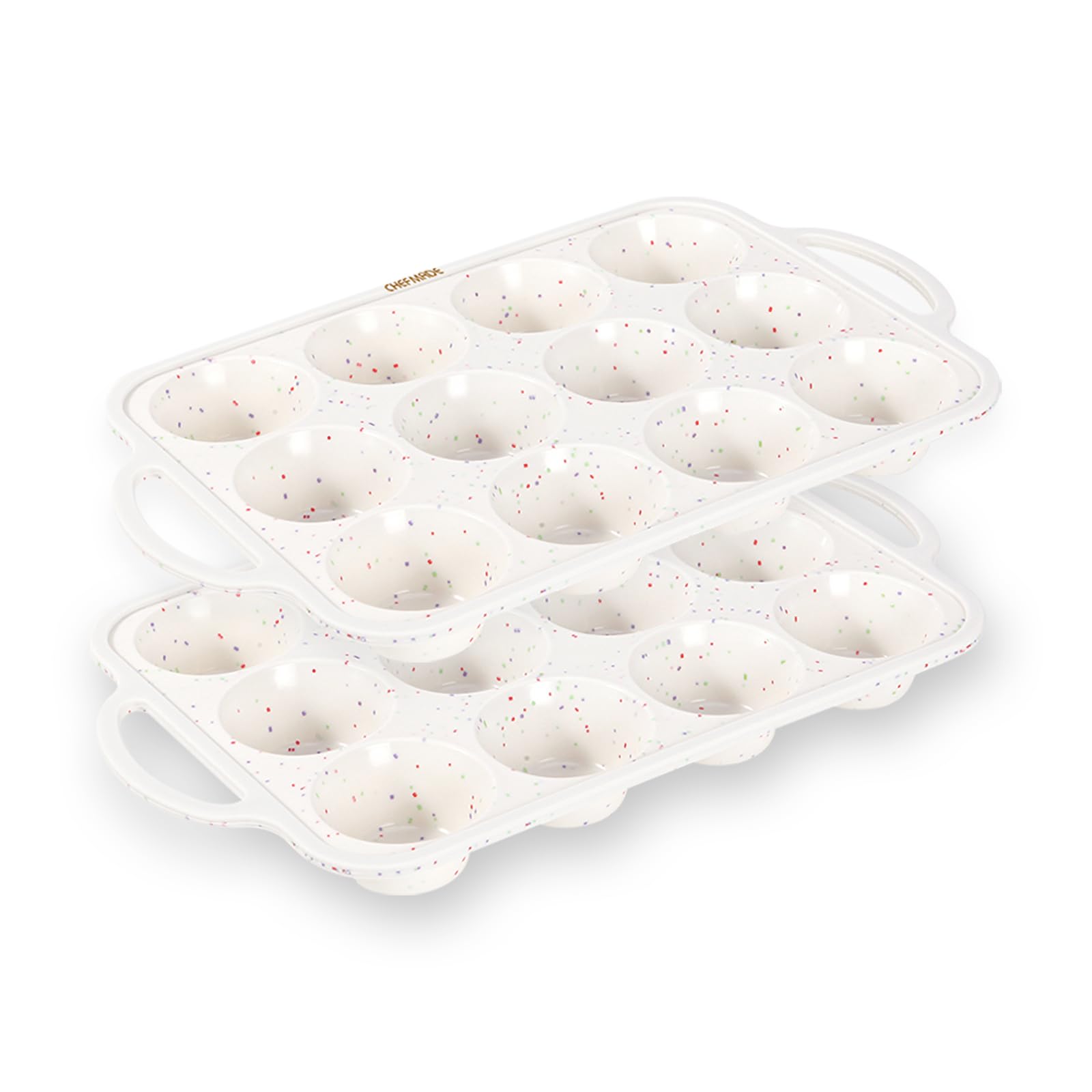 CHEFMADE Silicone Muffin Pan for Baking with Metal Reinforced Frame, 2 Pcs 12 Cup Regular Size Cupcake Pan, BPA Free Silicone Mu