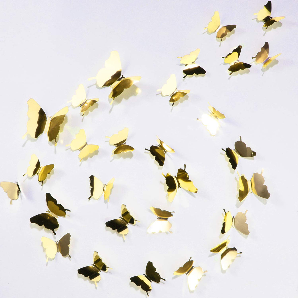 48 Pieces Butterfly Wall Decor Diy Mirror 3D Butterfly Stickers Removable Decals For Home Bedroom Bathroom Living Room Decor(Gol