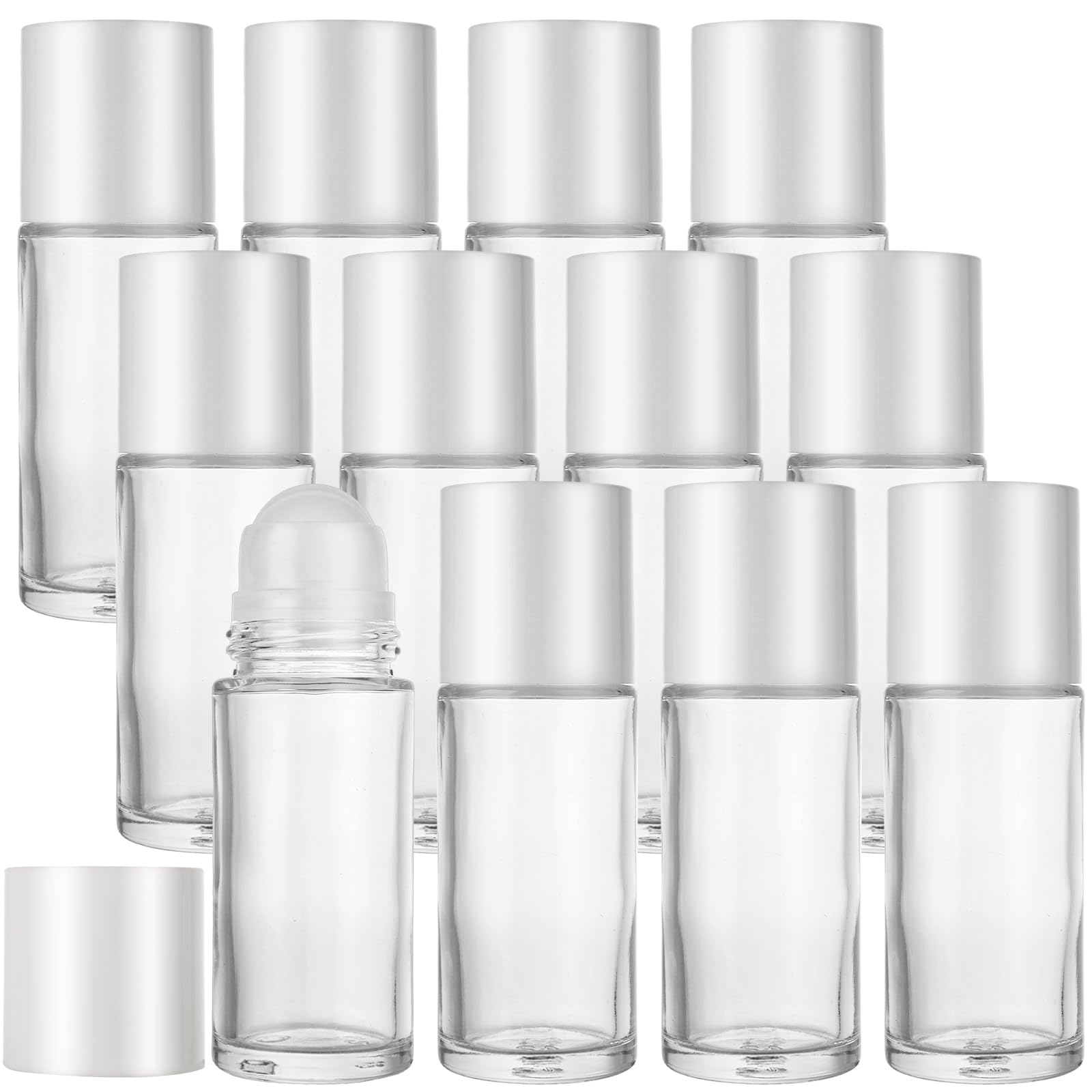 EATHEATY 12 PCS 50ML Refillable Roller Ball Applicator  Glass Empty Deodorant Roller Bottle with Lid  Roll On Bottles Containe