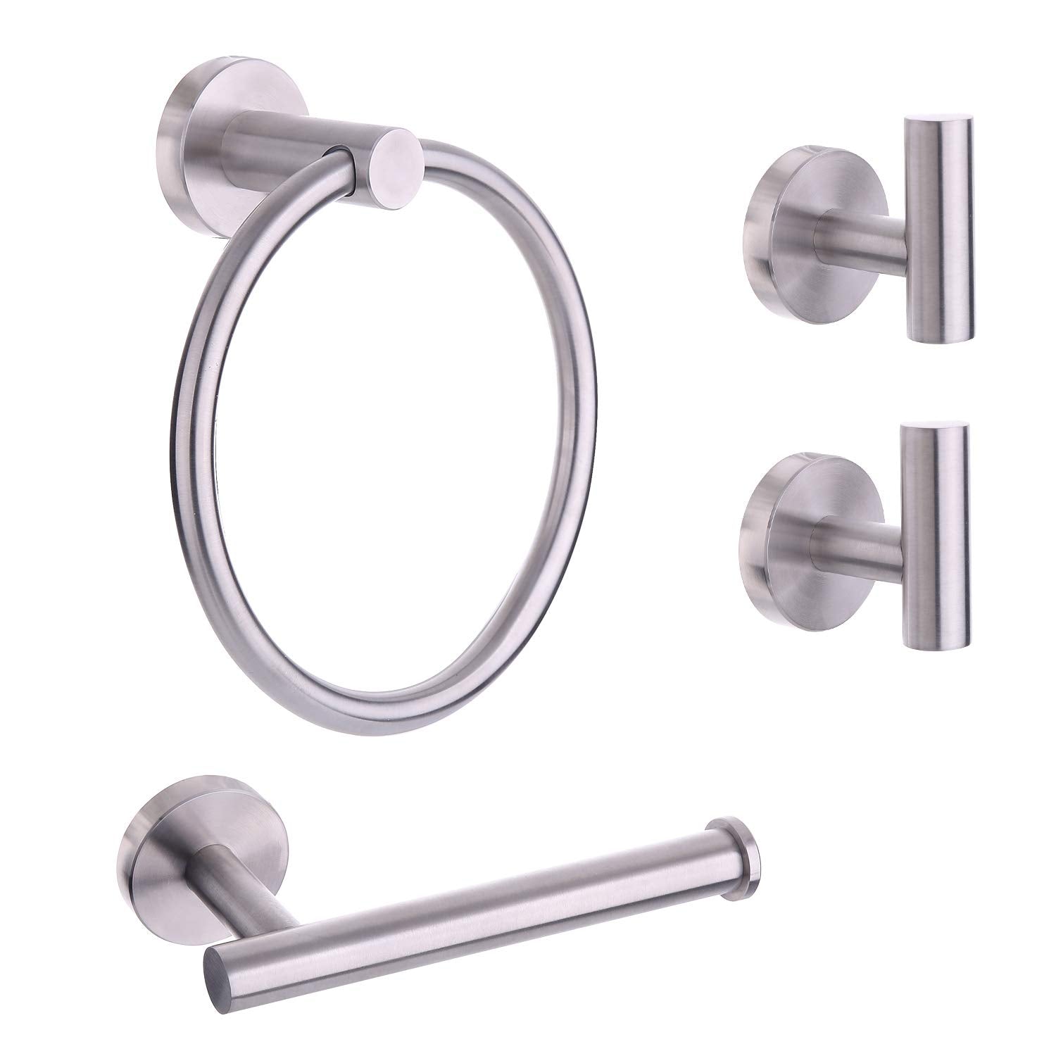 Ntipox 4 Piece Stainless Steel Bathroom Hardware Set Include Hand Towel Ring, Toilet Paper Holder,And 2 Robe Towel Hooks,Bathroo