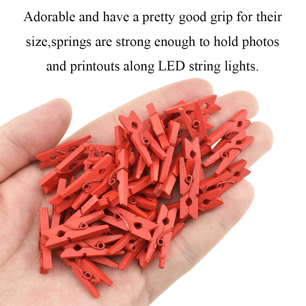 Hahiyo Red Wooden Clothes Pins Clothespins Mini Aviod Fall Apart 1 Inches Length 80 Pack Strong Springs No Rust No Discoloration