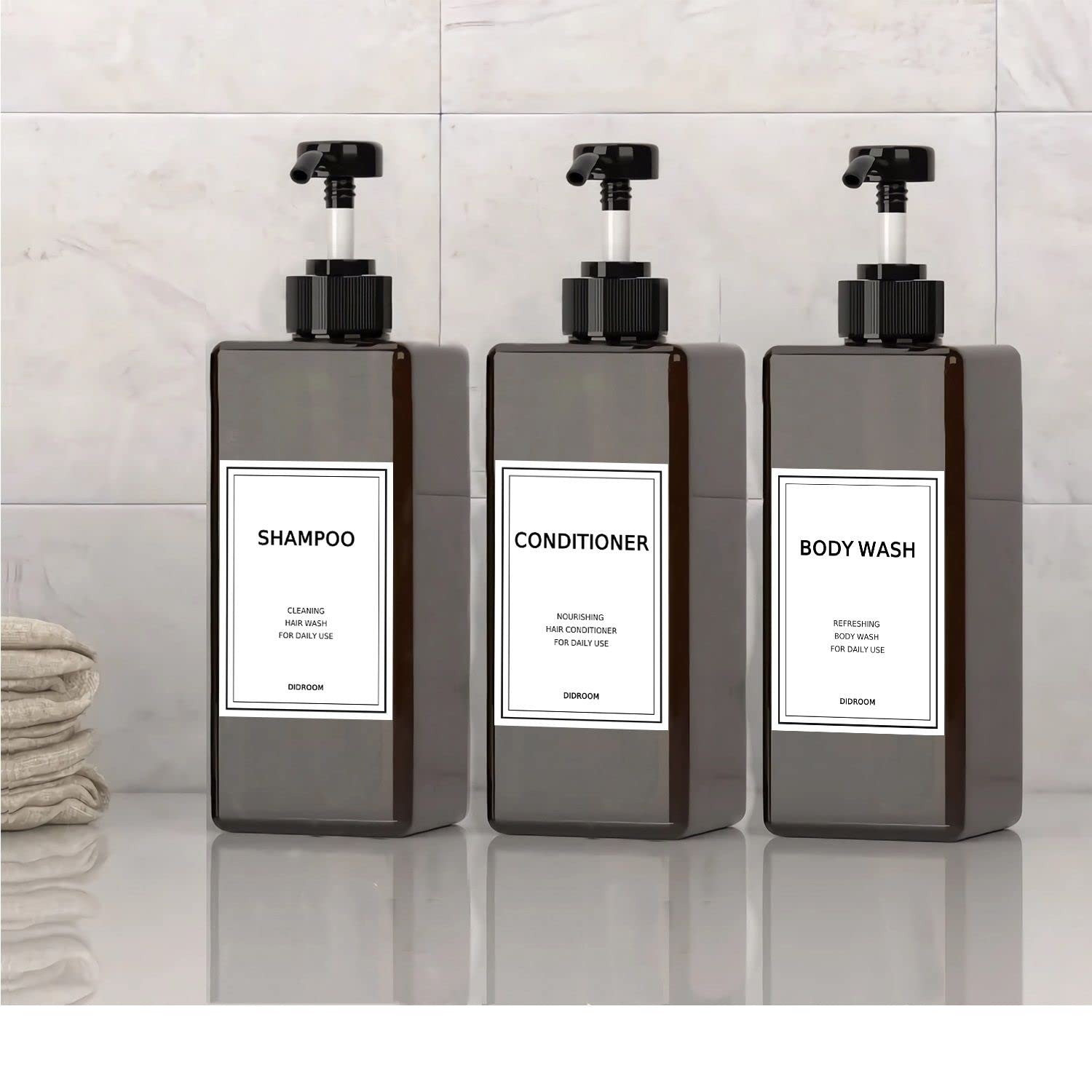 Shampoo And Conditioner Dispenser, Refillable Shampoo And Conditioner Bottles Set With Labels - Empty Shower Plastic Dispenser (
