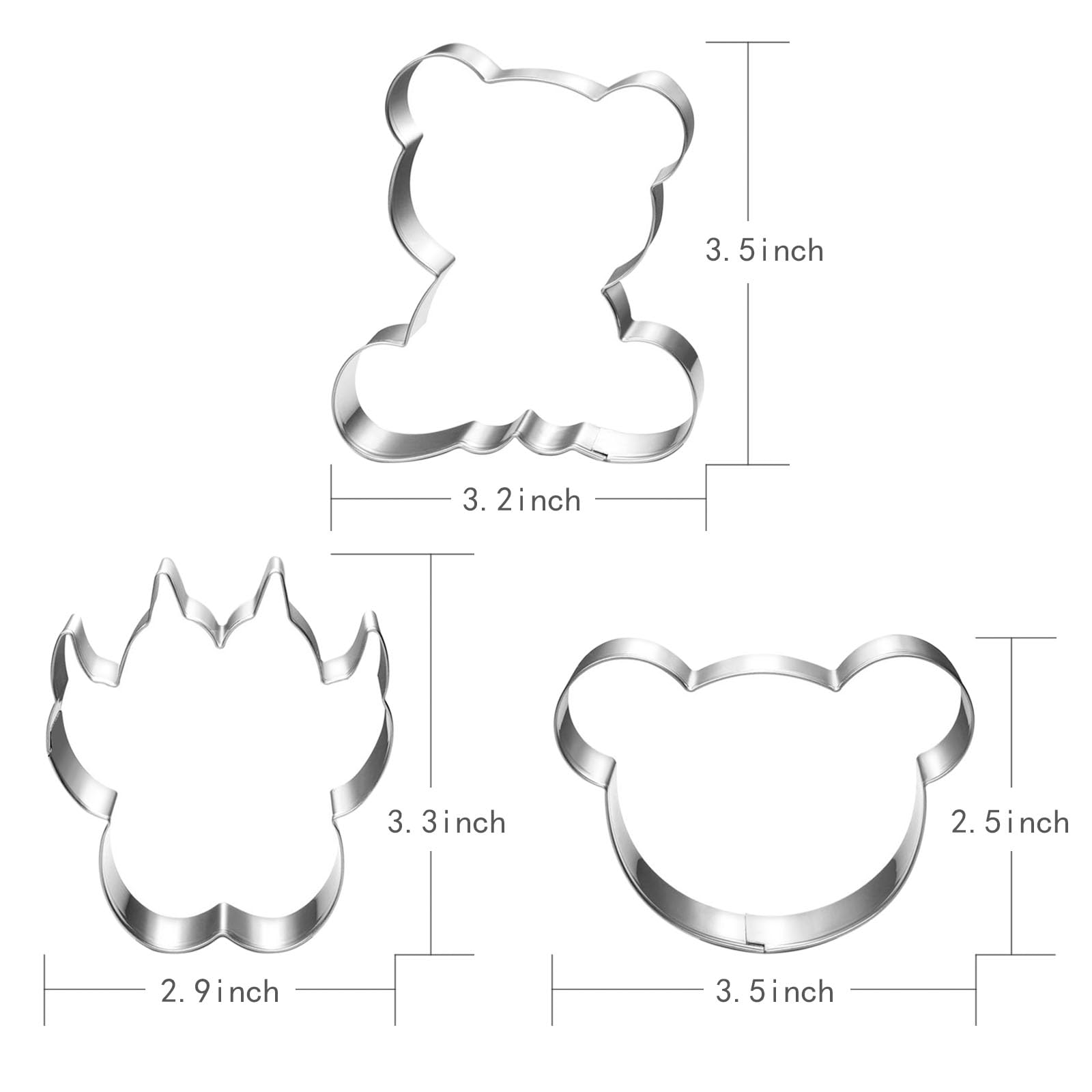 Lubtosmn Bear Cookie Cutter Set-3 Piece-Bear Head, Bear Paw And Bear-Diswasher Safe-Cookie Cutters Shapes For Baby Shower Birthd