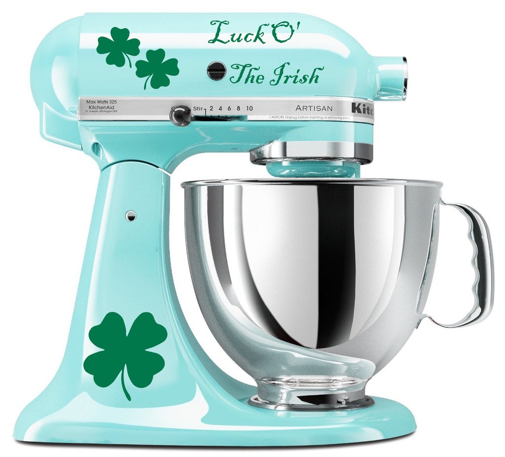 Ireland Heritage Luck Of The Irish Four Leaf Clover - Vinyl Decal Set For Kitchen Mixers - Green