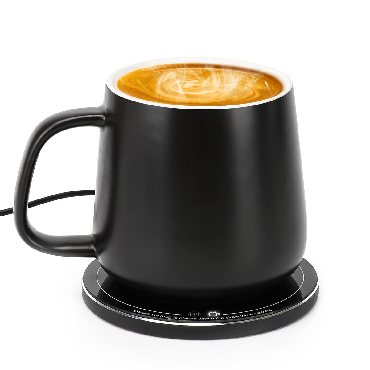Apekx 2024 Upgraded Self-Heating Ceramic Mug - Stable 130F Temperature, 15W Wireless Phone Charging, 12.8 Fl Oz Capacity - Usb-C