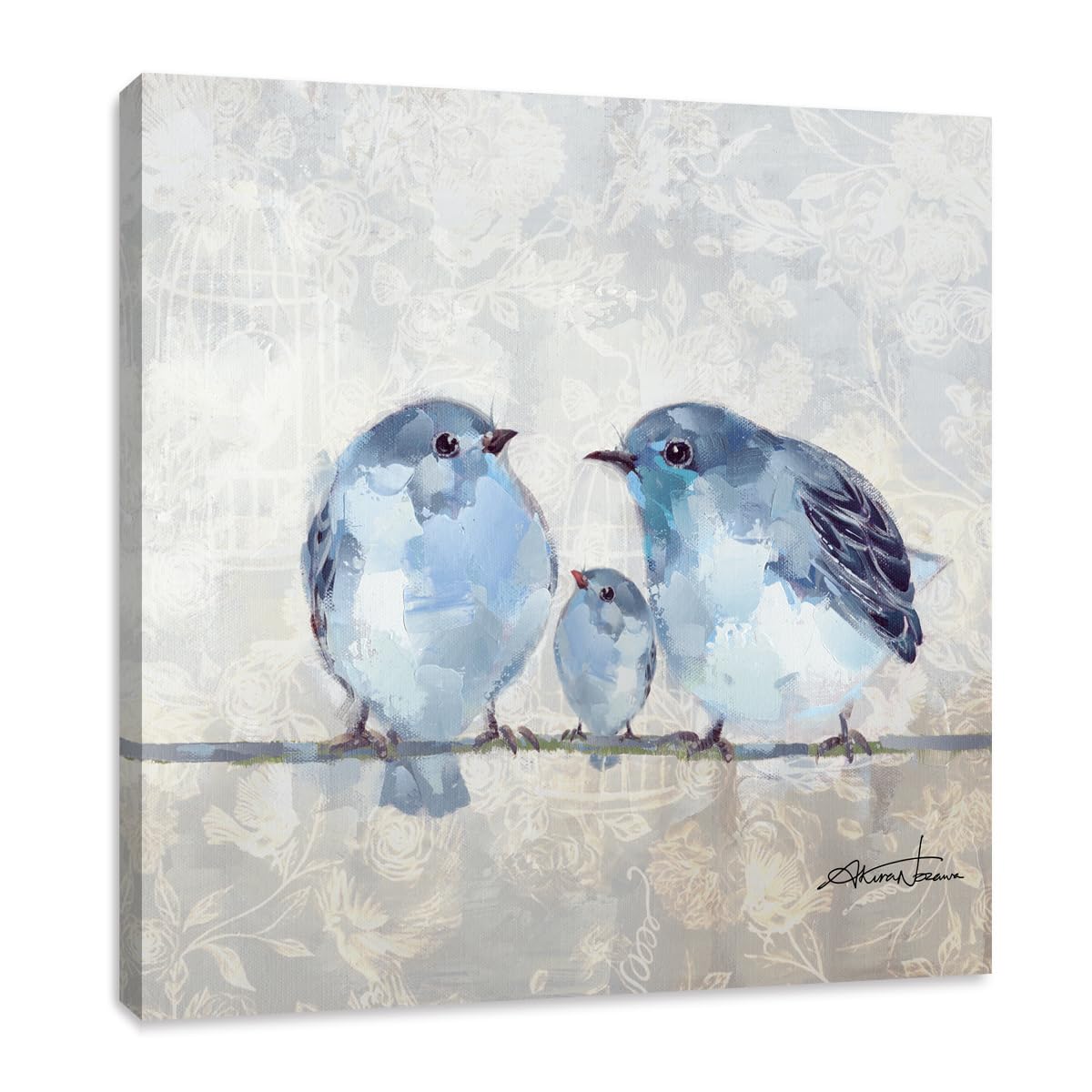 Bathroom Bird Decor Wall Art, Blue And Gray Wall Pictures, Bluebird Artwork On Canvas For Kids Room 13.5X13.5
