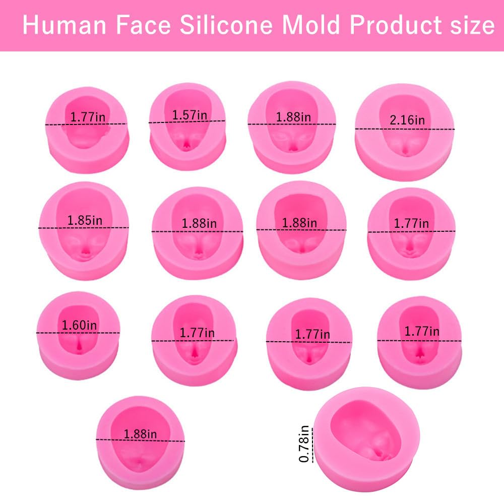 13Pcs/Set Human Face Silicone Mold,Dolls Face Fondant Mold,Diy Baby Face Cake Decorating For Chocolate,Fondant,Sugarcraft, Polym