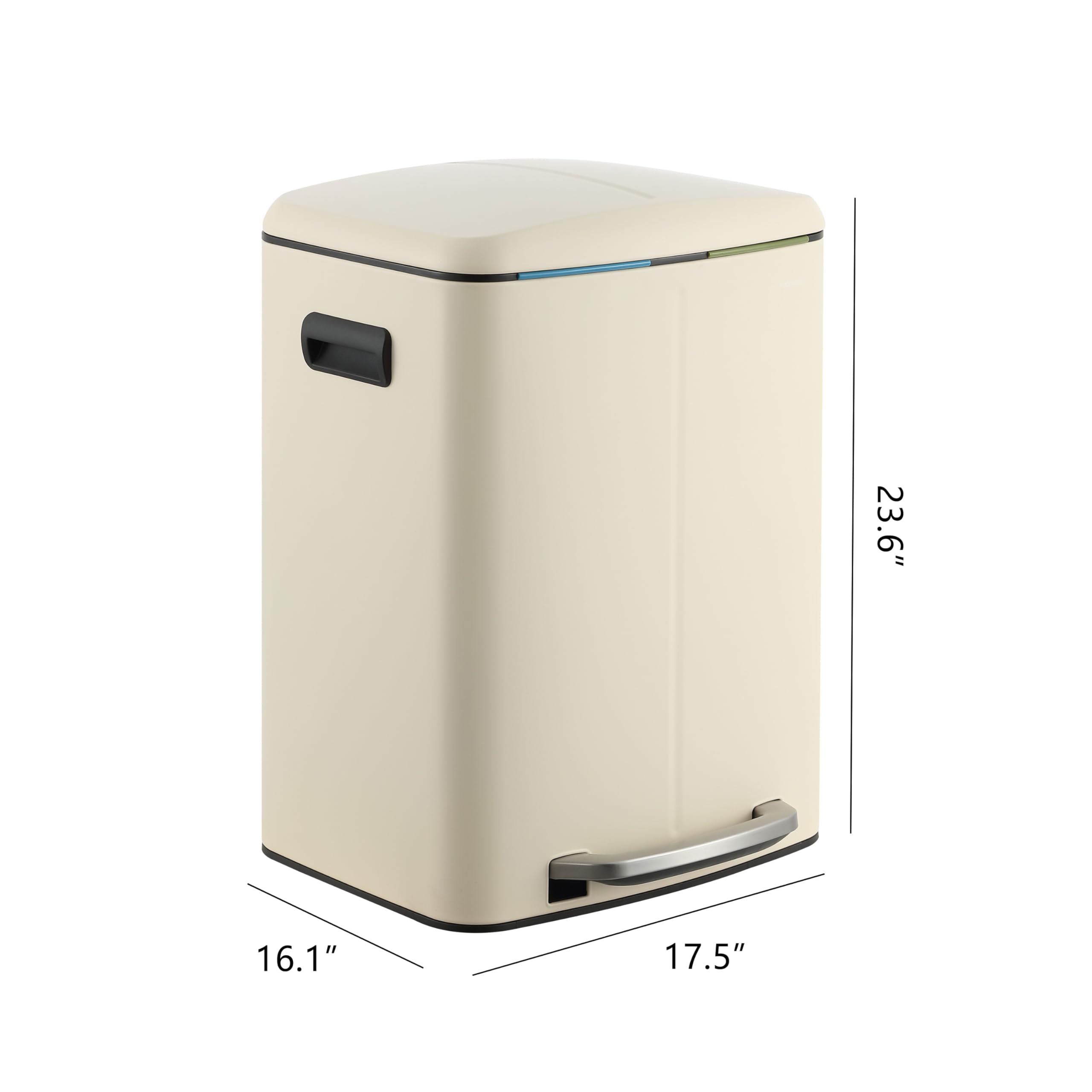 Happimess Hpm1005F Marco Rectangular 10.6-Gallon Double Bucket Trash Can With Soft-Close Lid, Fingerprint Resistant, Modern, Min