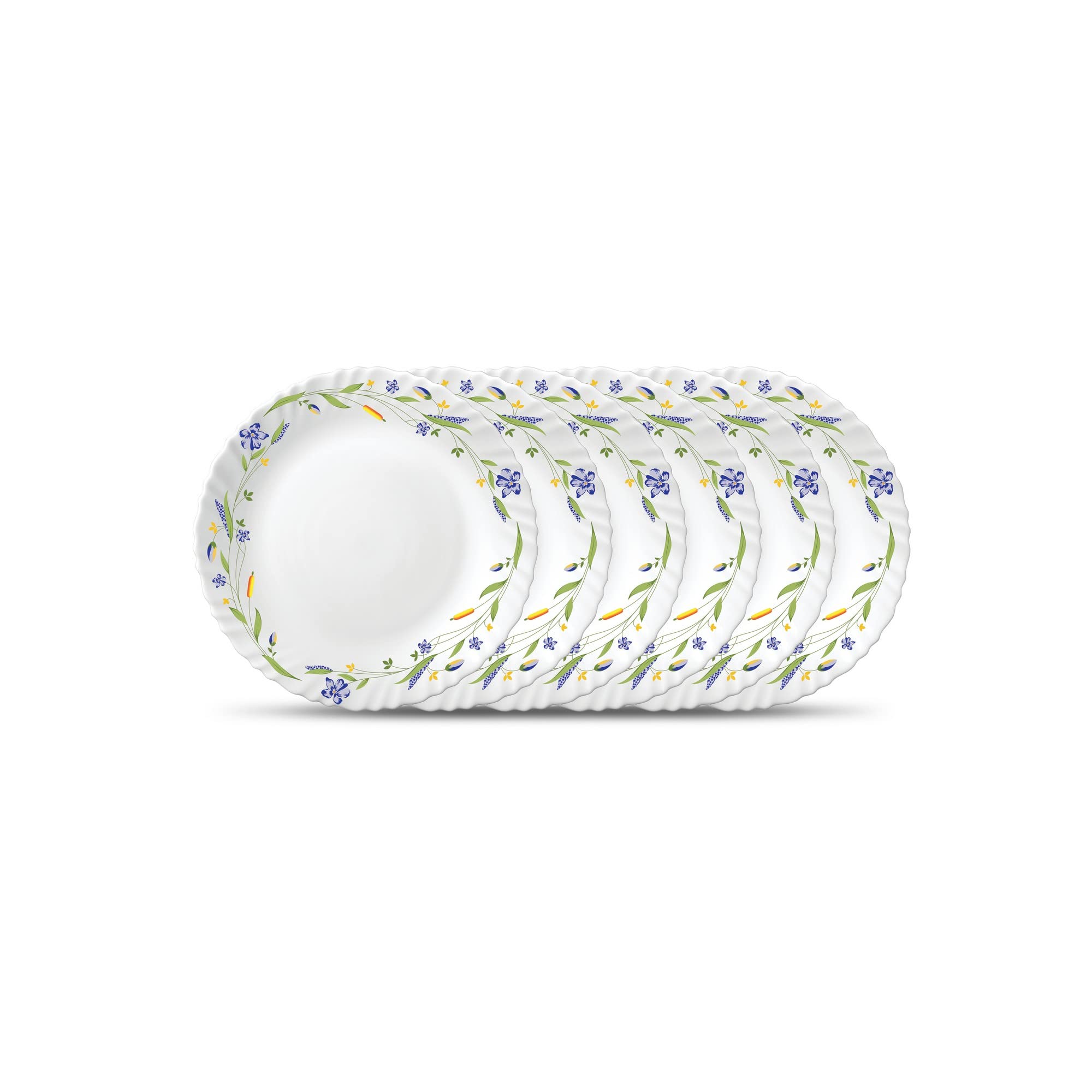 La Opala Diva Classique Collection Opal Glass Crockery | Quarter Plate Set Of 6 | Morning Glory Design | For Snacking & Gifting 