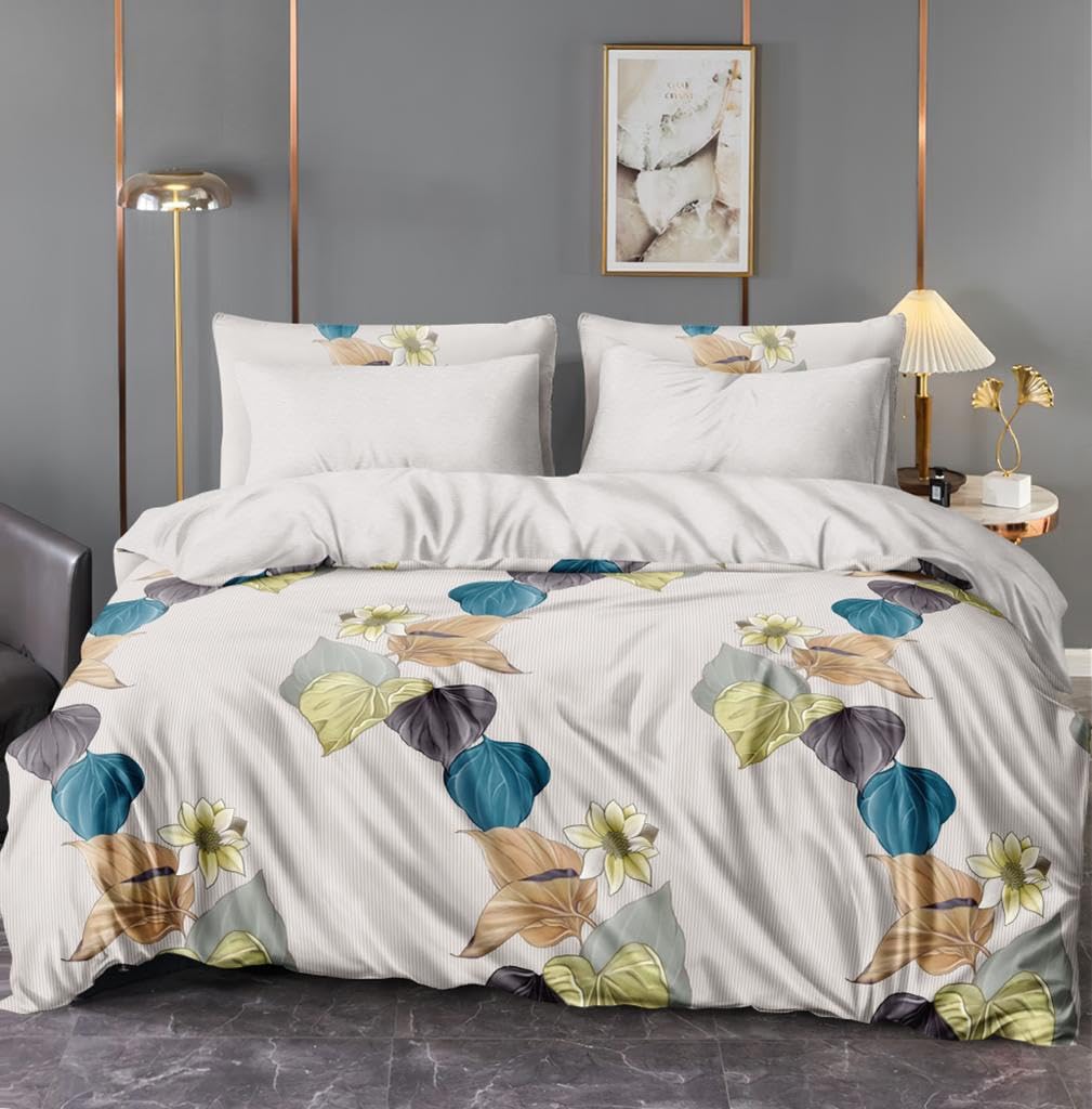 Shopicted 350Tc Microfiber Glace Cotton Ac Comforter Set King Size Double Bed With 1 Flat Bedsheet-90X100 Inch And Two Pillow Co