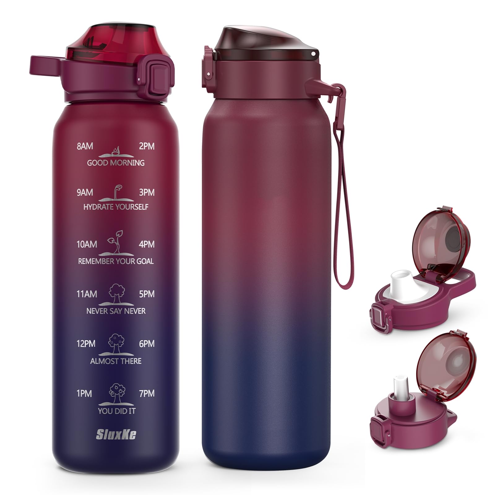 SLUXKE Insulated Water Bottle 24oz, Double Wall Vacuum 18/10 Stainless Steel Bottle with 2Lids, Leak Proof & BPA-Free, 700ml Hyd