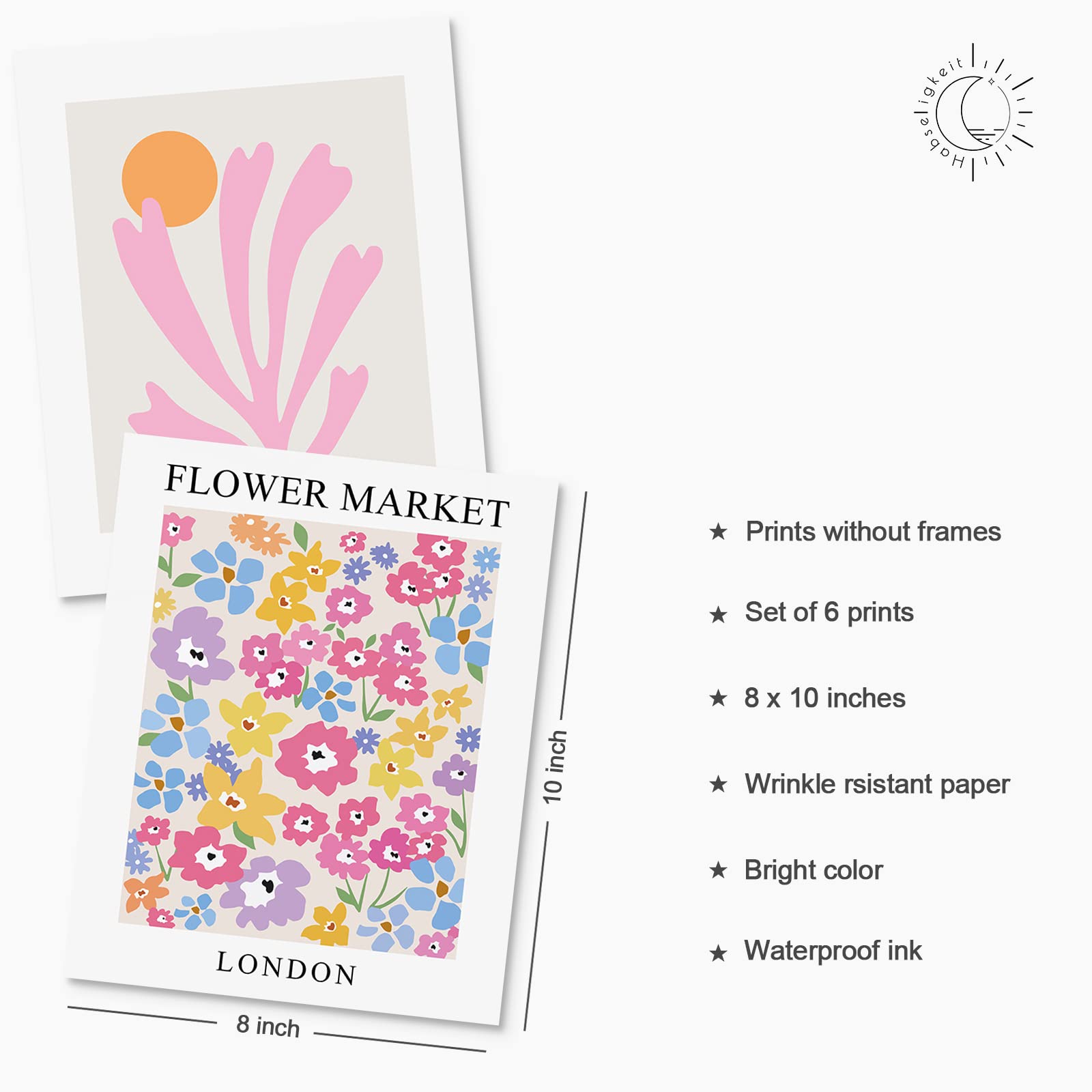 Habseligkeit Pink Danish Pastel Wall Decor For Girls Dorm, Boho Matisse Wall Art Prints, Flower Market Posters For Room Decor Ae