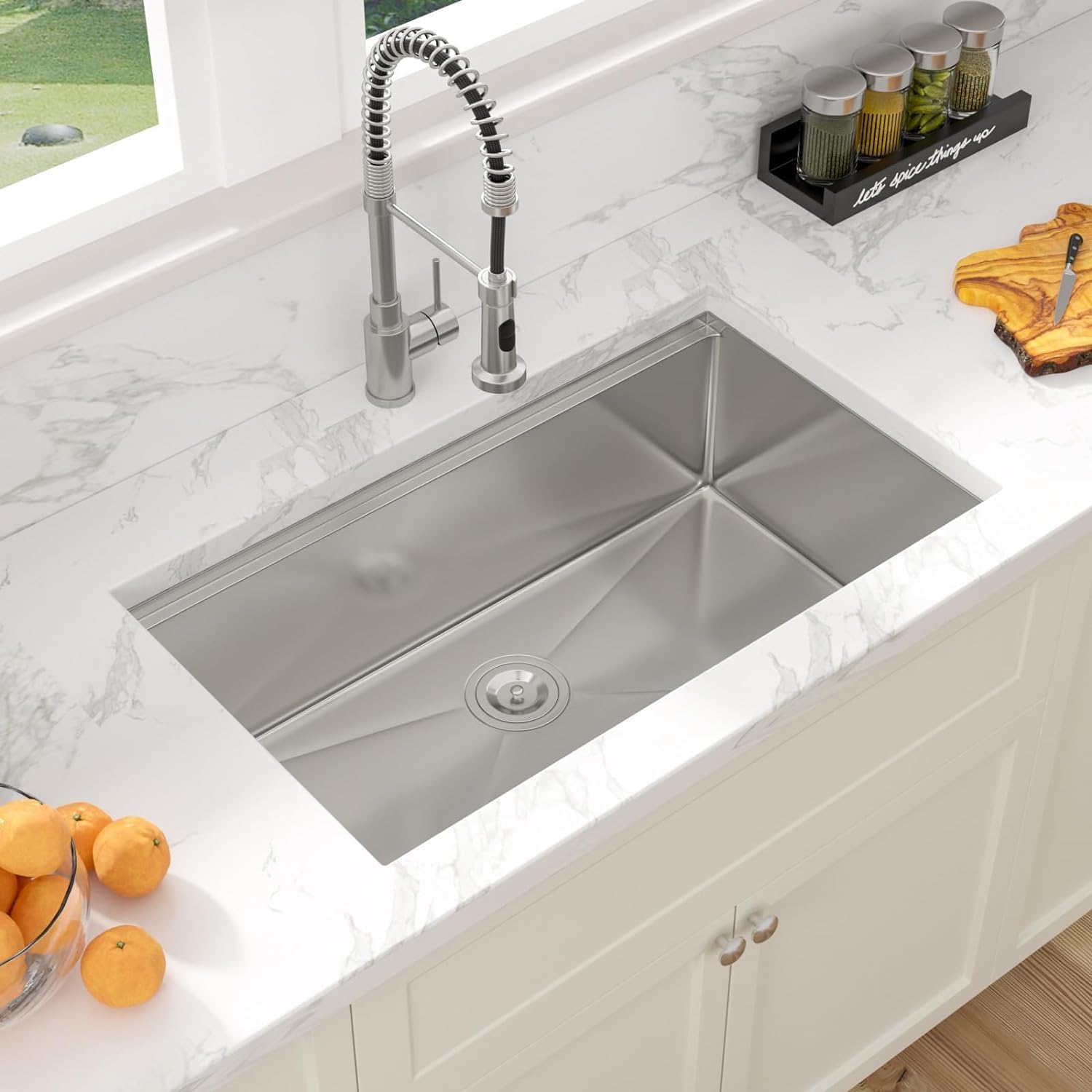 32 Kitchen Sink Undermount Stainless Steel - Sarlai 32 x 19 Inch Kitchen Sink Ledge Workstation Deep Single Bowl 16 Gauge Stainless Steel Under Counter Kitchen Sink Basin