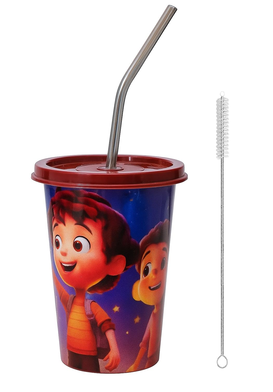 Dynore Stainless Steel Cosmic Fun Kids Cartoon Tumbler With Straw | Spill Resistant Cup With Lid & Cleaning Brush | Ideal For Wa