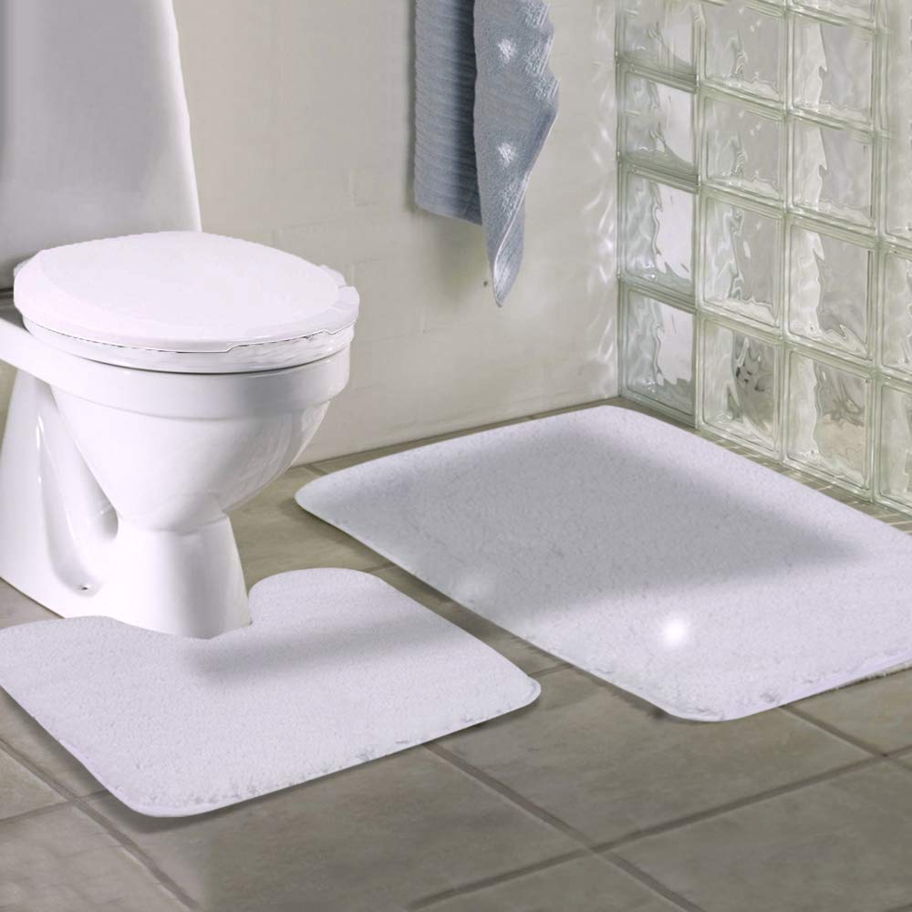 Walensee Shaggy 2 Piece Bath Rug Sets (White) 20 X 24 U Shape Contour Rug & 20 X 32 Bathroom Rug Machine Wash/Dry Bath Mats For