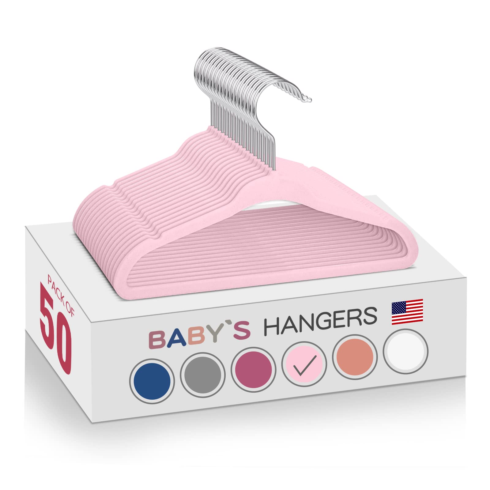 Moerkada Baby Velvet Hangers 50Pack-11Inch Non Slip Kids Hangers For Infant/Toddler Pink Hangers